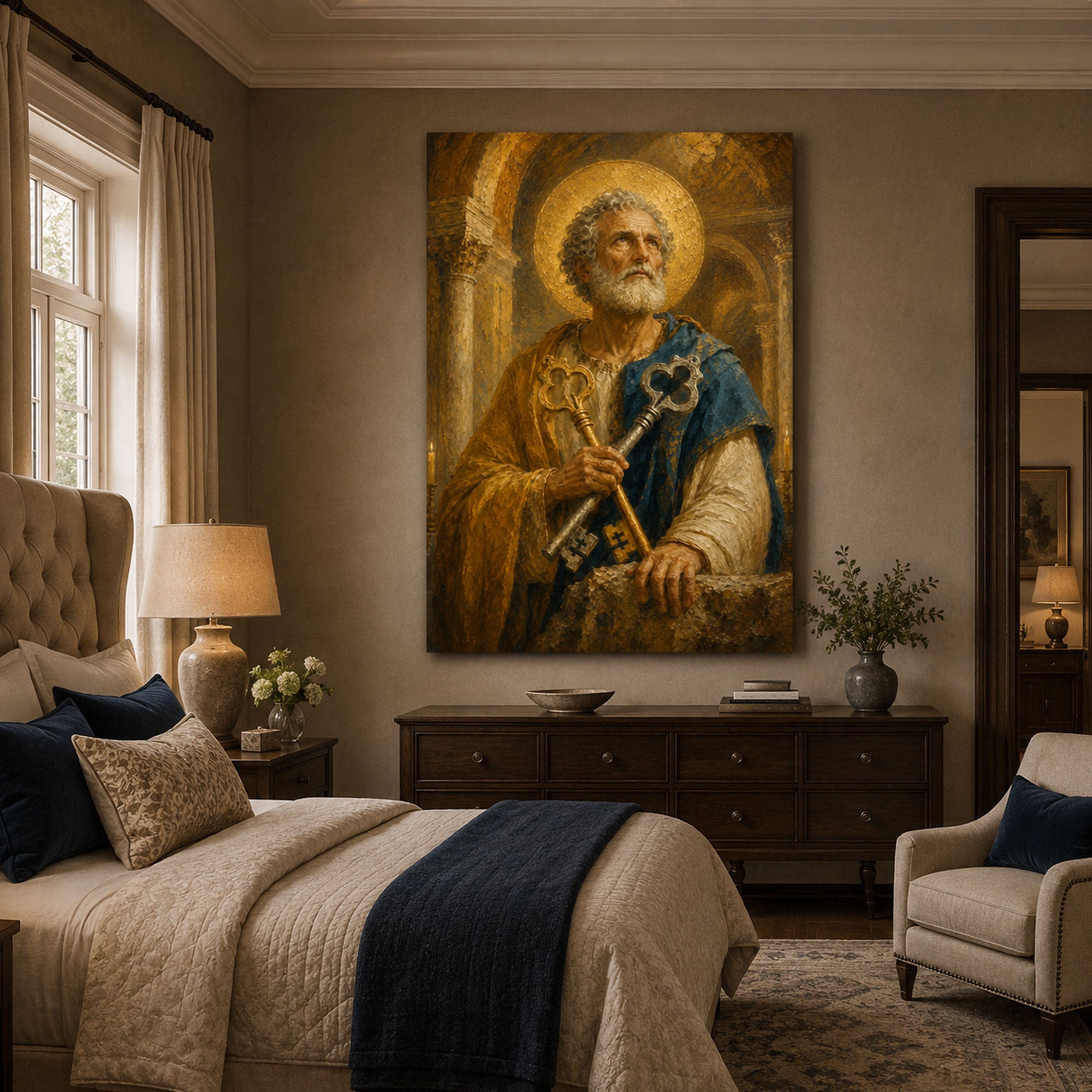 Saint Peter with Keys Canvas Print, Catholic Apostle Wall Art, Faith Home Decor Gift