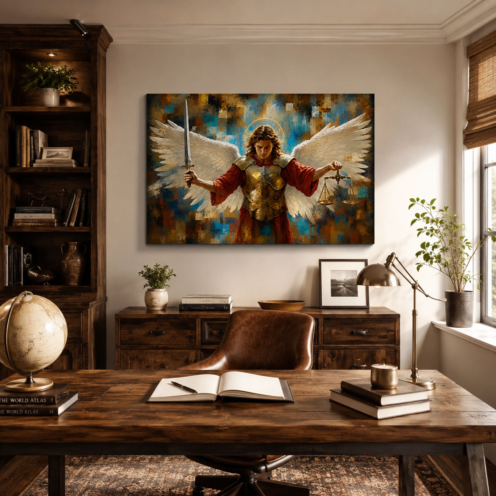 Archangel Michael Canvas Print, Angel with Sword and Scales Catholic Wall Art, Faith Home Decor Gift