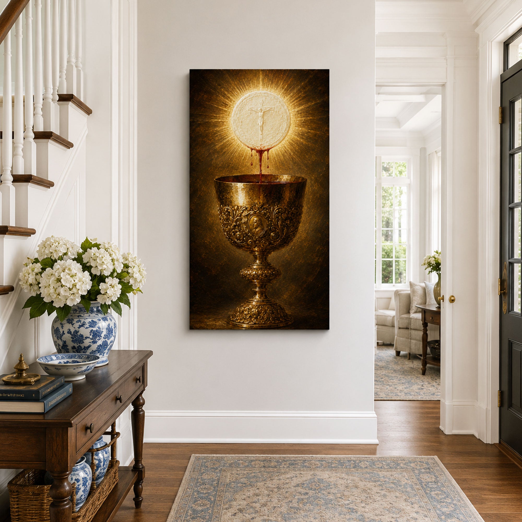 Holy Eucharist and Precious Blood Canvas Print, Catholic Chalice and Sacred Host Wall Art, First Communion Faith Home Decor Gift
