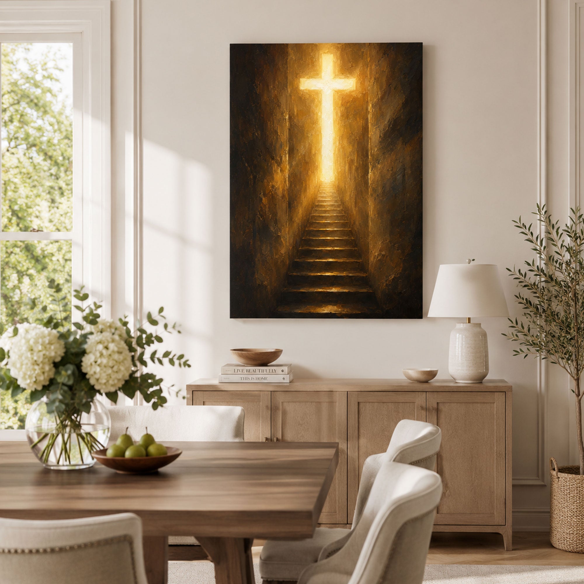 Stairway to the Cross Canvas Print, Jesus Is the Way Christian Wall Decor, Faith Gift