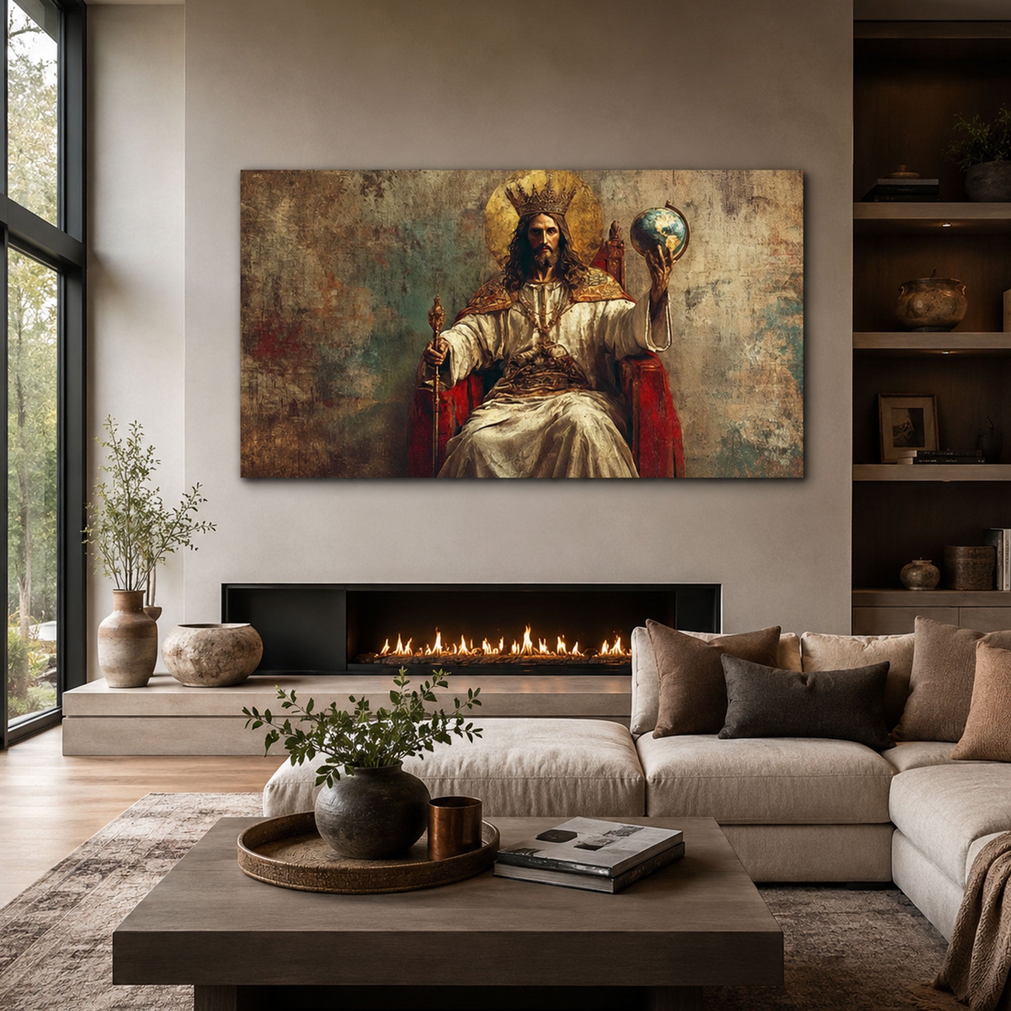 Christ the King Enthroned Renaissance Style Canvas Print Redeemer Ruler of the World Large Christian Wall Art
