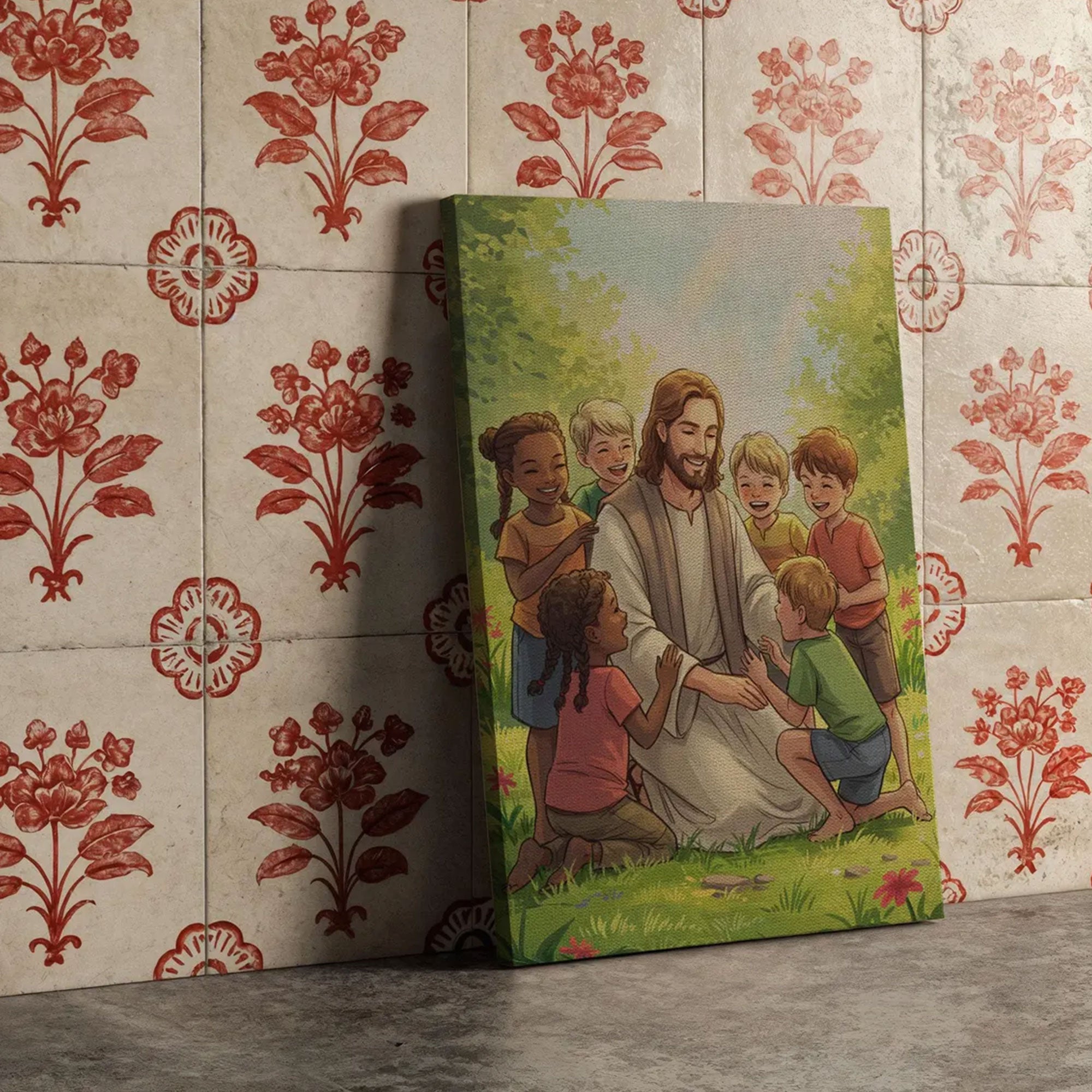 Jesus with Children Canvas Print Joyful Christian Wall Art Faith Filled Home Decor Spiritual Gift of Love and Innocence