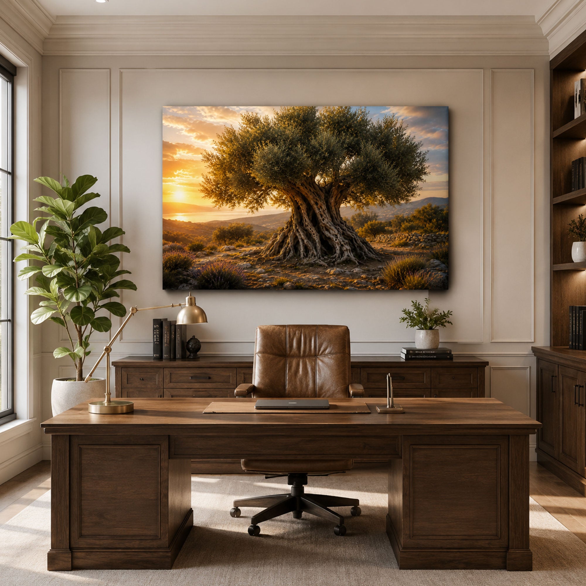 Ancient Olive Tree Canvas Print, Biblical Landscape Christian Wall Art, Golden Sunset Faith Home Decor Gift