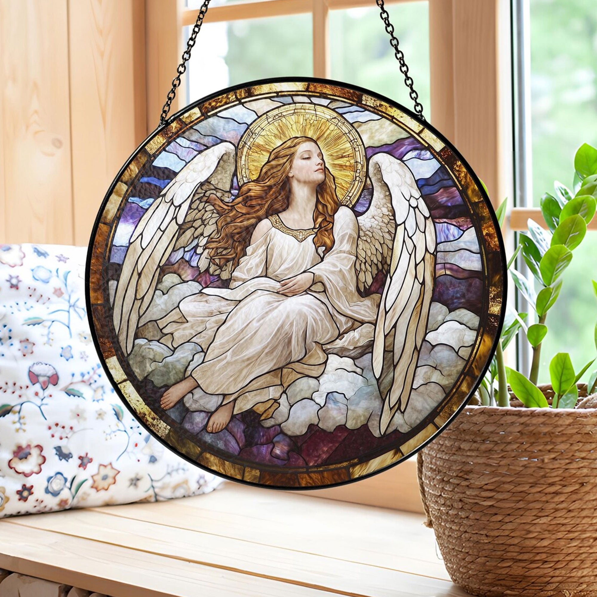 White Angel Glass Suncatcher, Guardian Angel Window Hanging Gift