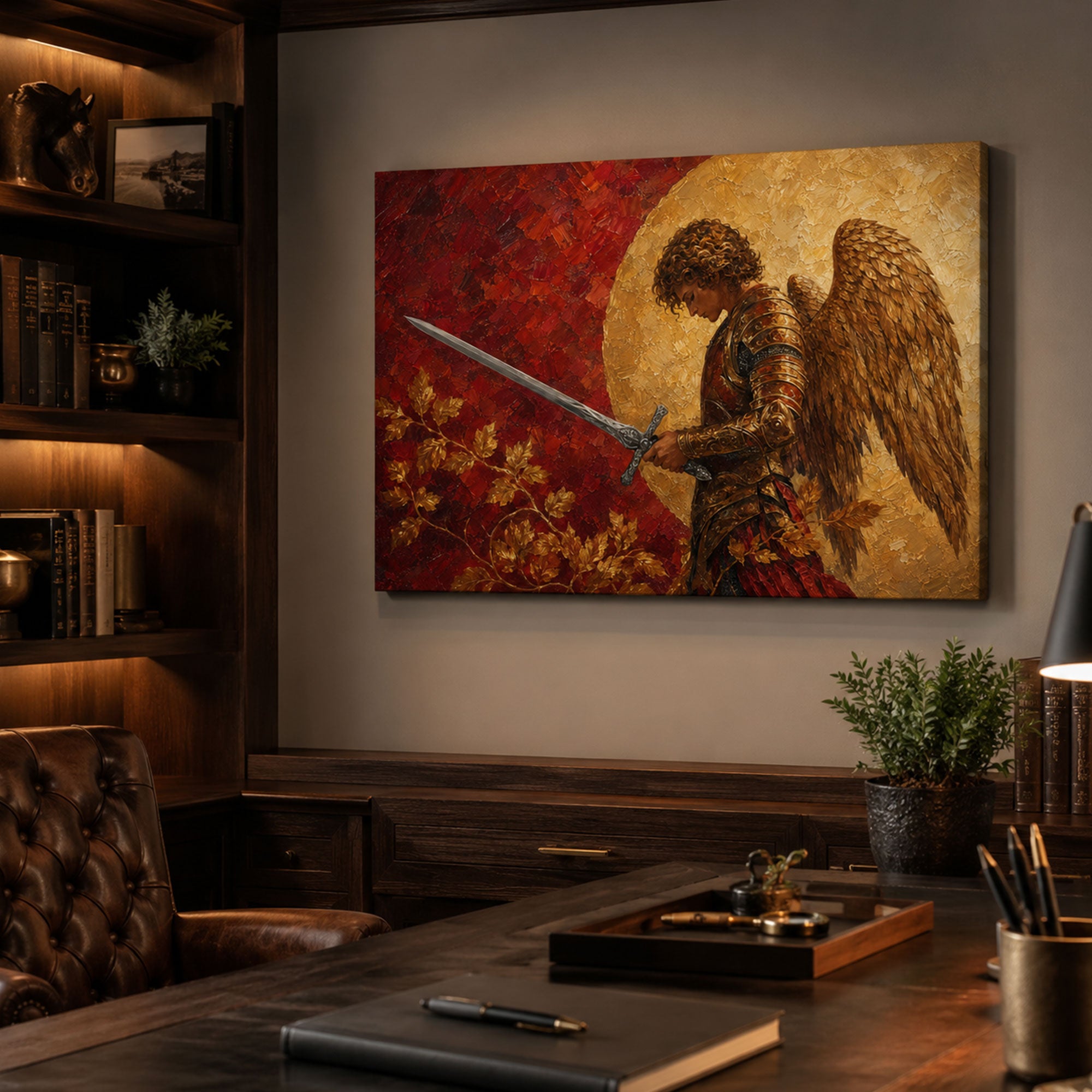 St. Michael the Archangel Panoramic Canvas Print, Catholic Warrior Angel Wall Art, Faith Home Decor Gift