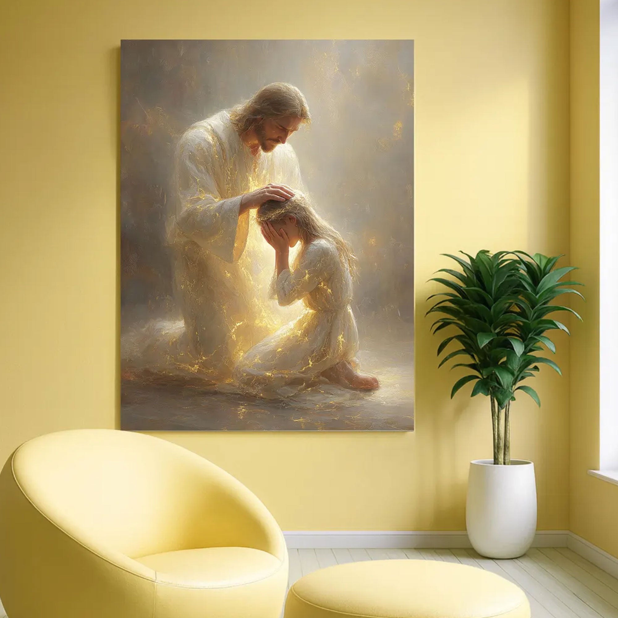 Jesus Blessing Child Canvas Print, Christian Healing Light Wall Art, Spiritual Home Decor, Religious Gift