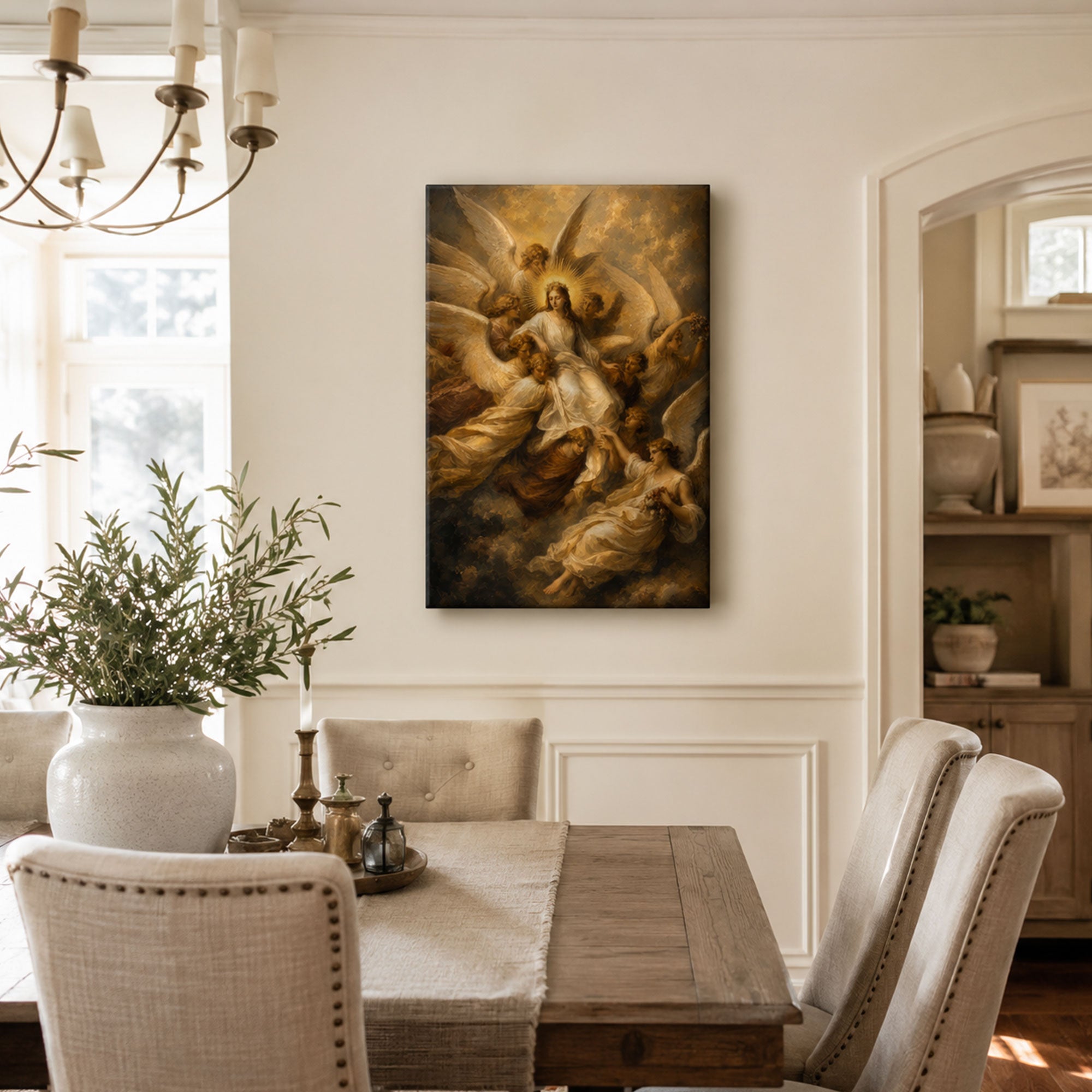 Virgin Mary Surrounded by Angels Canvas Print, Catholic Home Decor