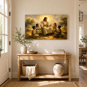 Jesus Teaching the Children Canvas Print, Matthew 19:14 Christian Wall Decor, Family Faith Gift