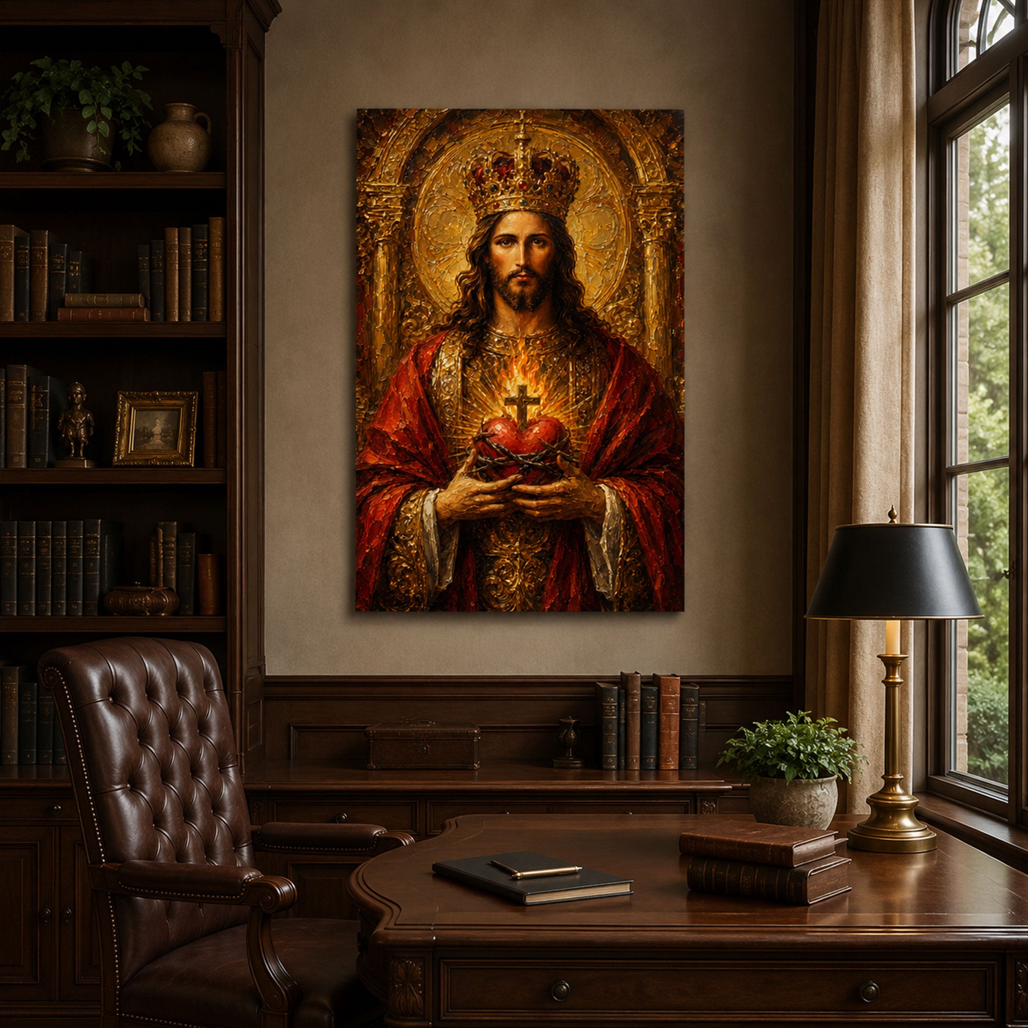 Christ the King Sacred Heart Canvas Print, Crowned Jesus Catholic Wall Art