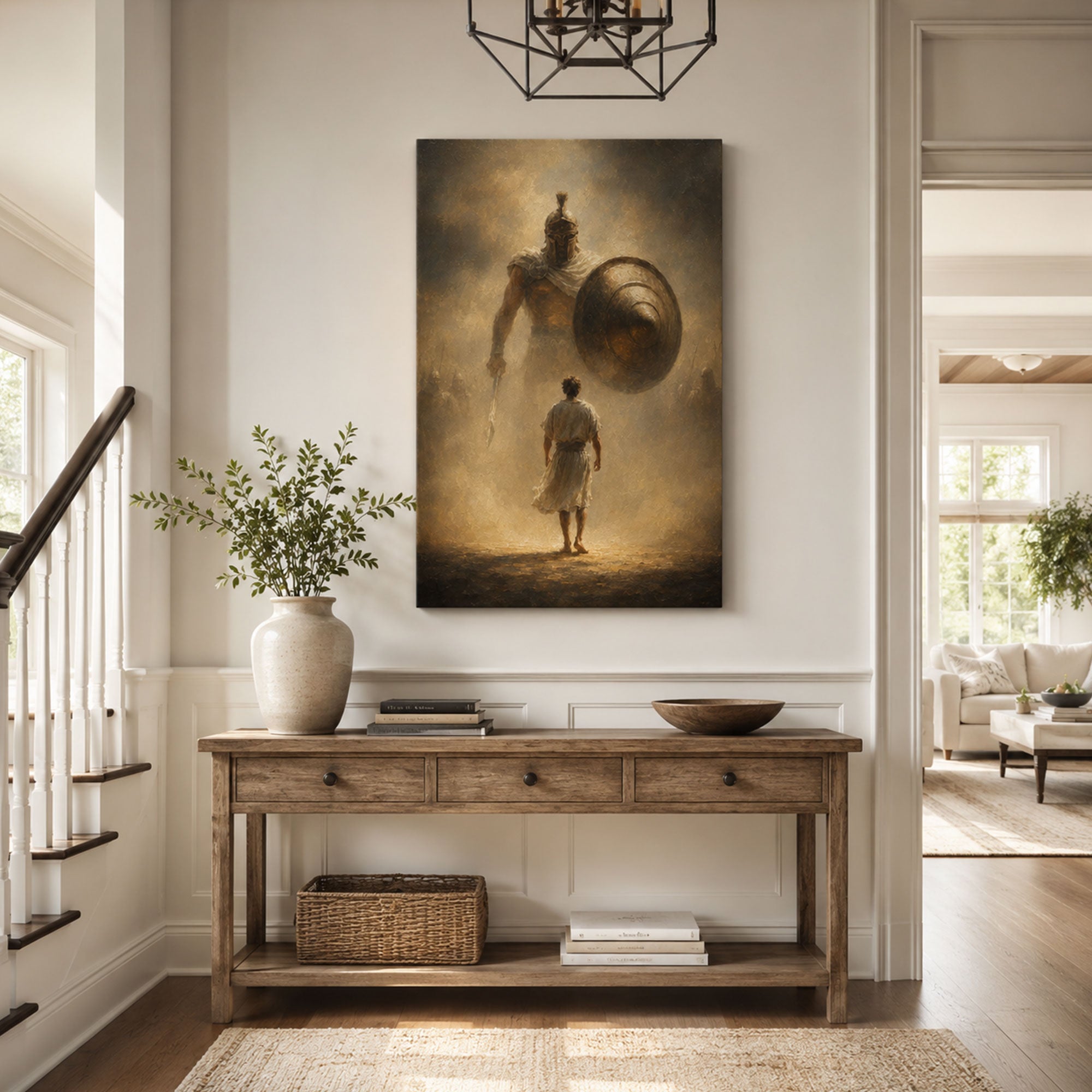 David Facing Goliath Canvas Print, Christian Home Decor