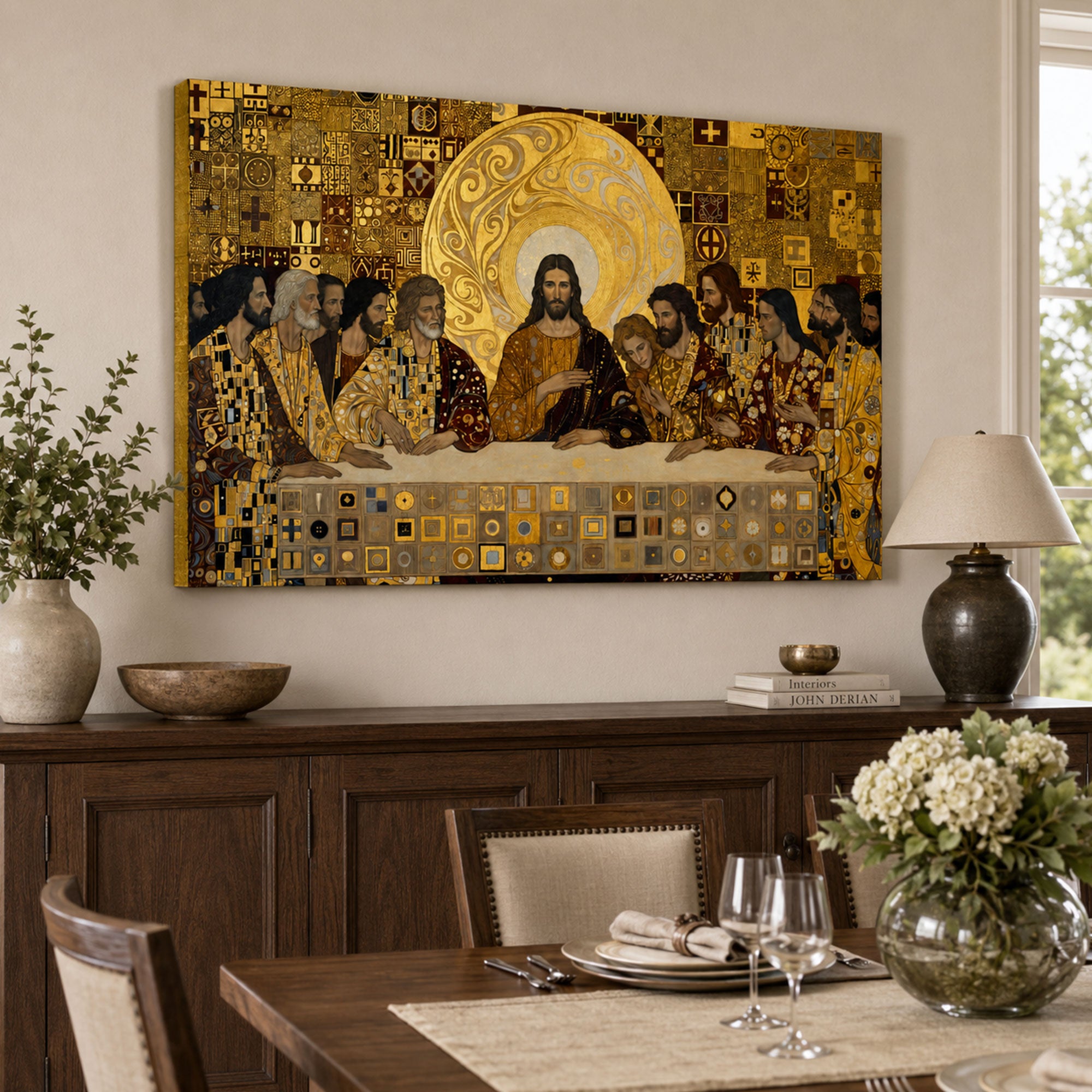 Gustav Klimt Last Supper Canvas Print, Gold Mosaic Christian Wall Art, Iconic Religious Home Decor