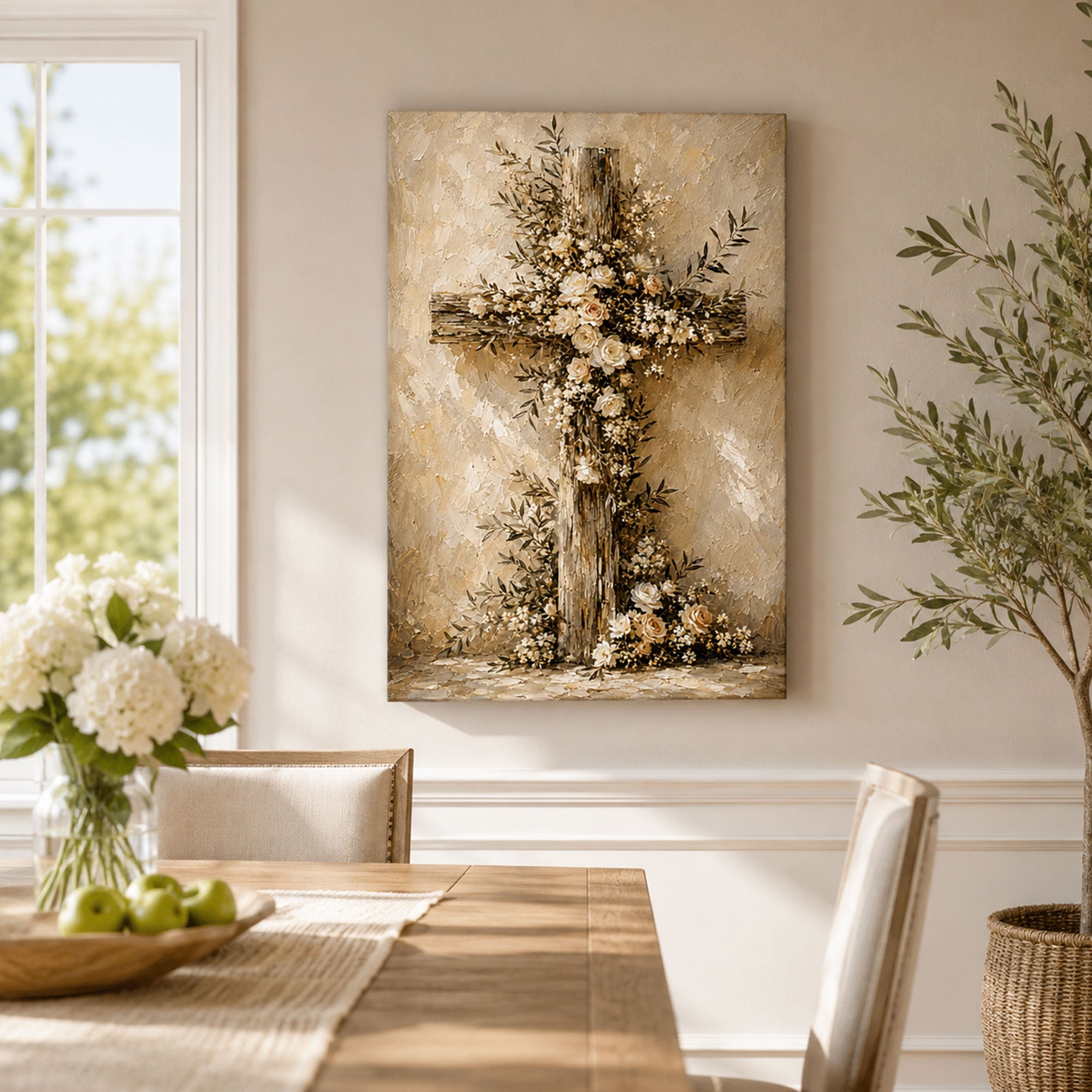 Floral Cross Canvas Print, Rustic Christian Wall Decor, Faith and Hope Gift
