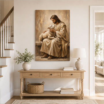 Jesus Holding the Lost Lamb Canvas Print, Good Shepherd Christian Wall Decor, Faith Gift