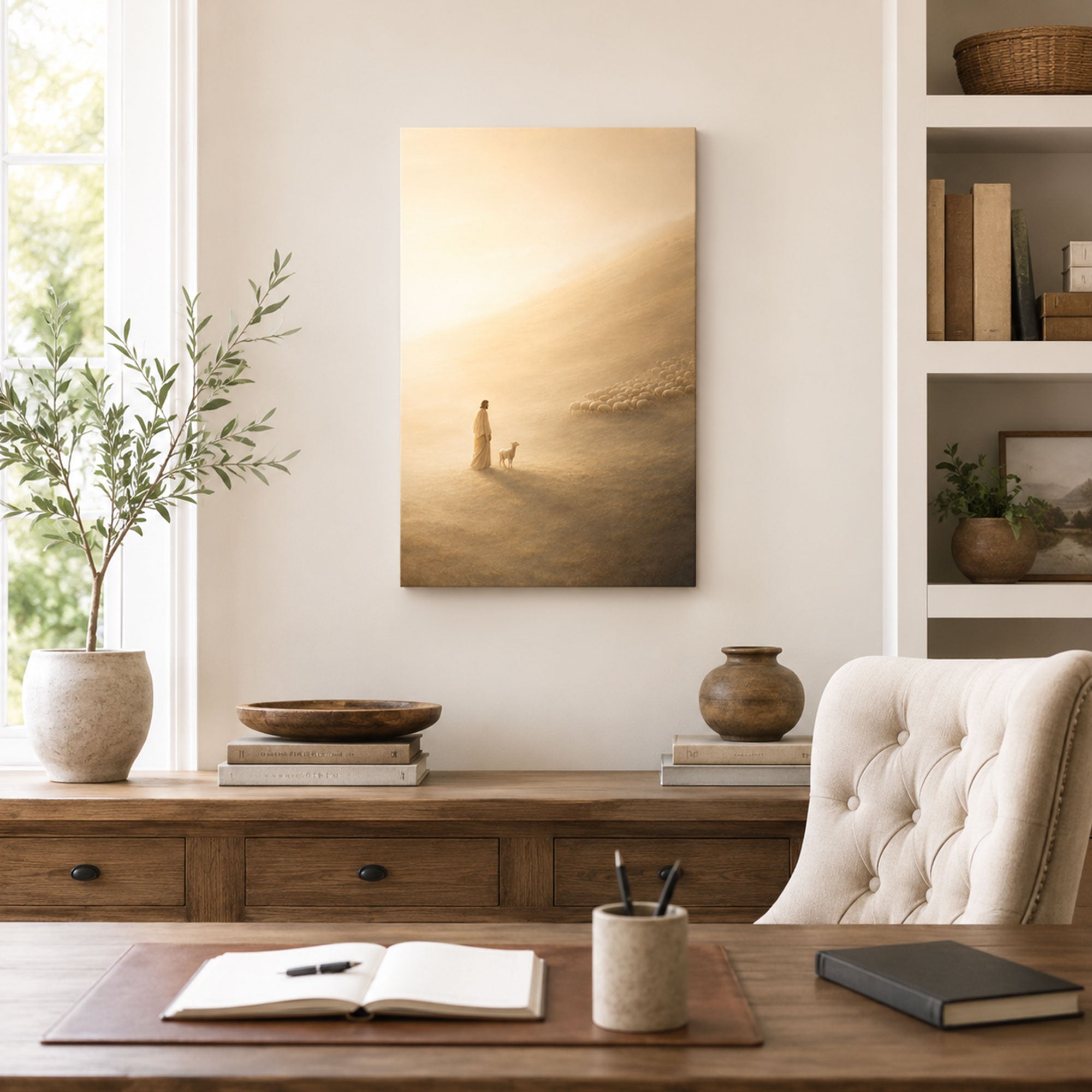 The Shepherd and the One Lamb Canvas Print, Golden Christian Decor