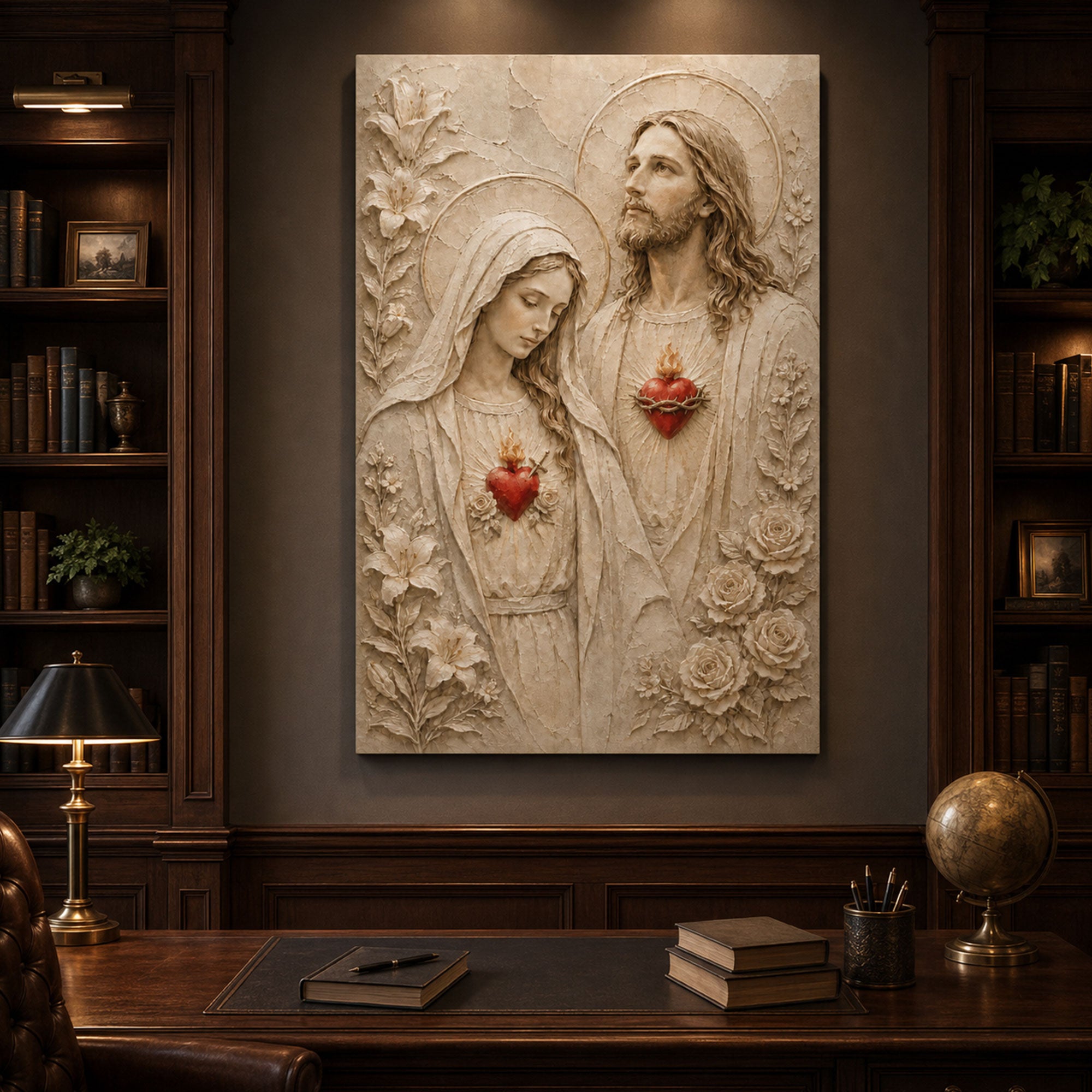 Sacred Heart of Jesus and Immaculate Heart of Mary Canvas Print, Catholic Wall Art, Christian Religious Home Decor