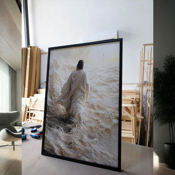 Jesus Walking on Water Canvas Print, Christian Religious Ocean Wall Art, Faith-Based Home Decor, Inspirational Gift