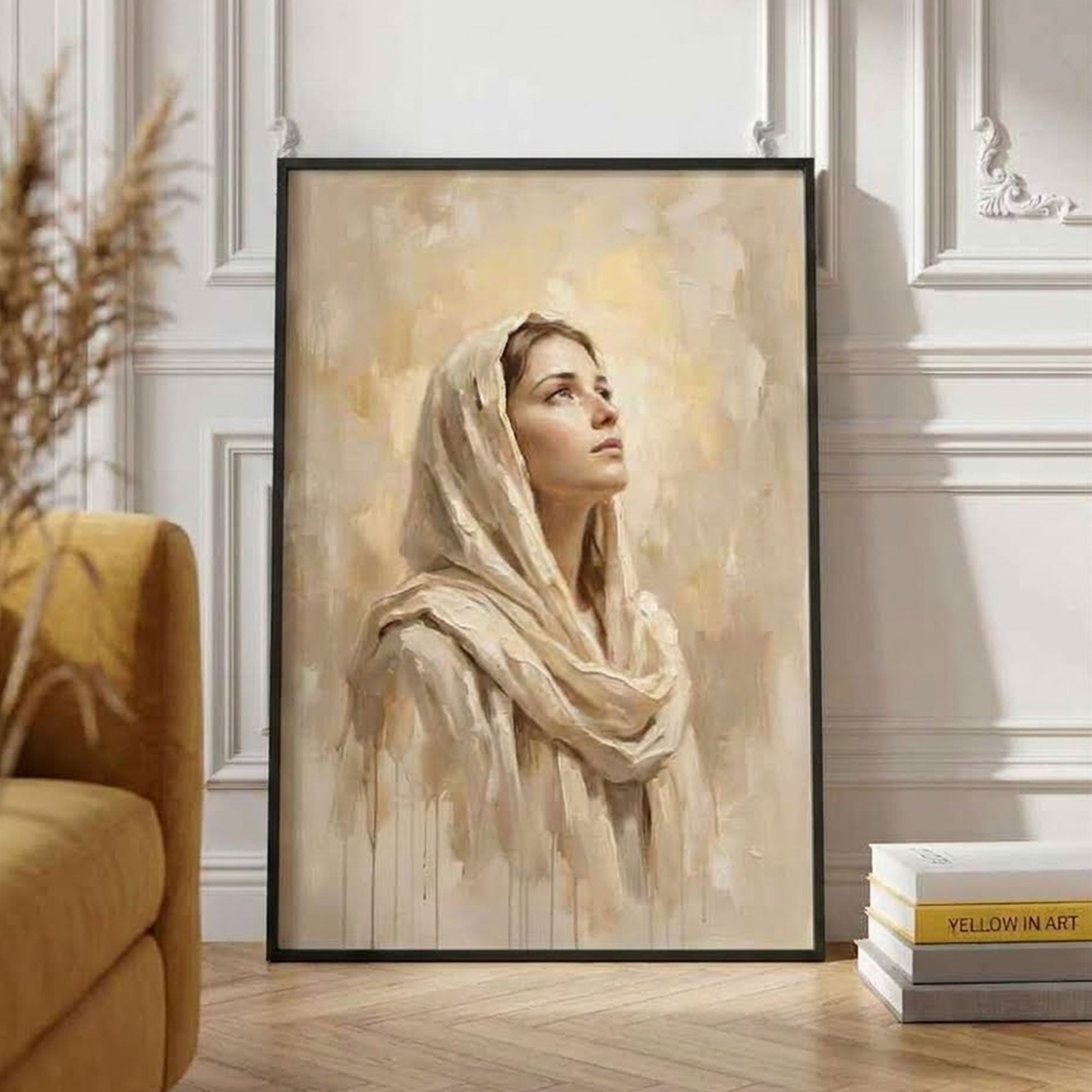 Above Bed Virgin Mary Canvas Print, Catholic Madonna Wall Art, Blessed Mother Bedroom Decor, Inspirational Faith Gift