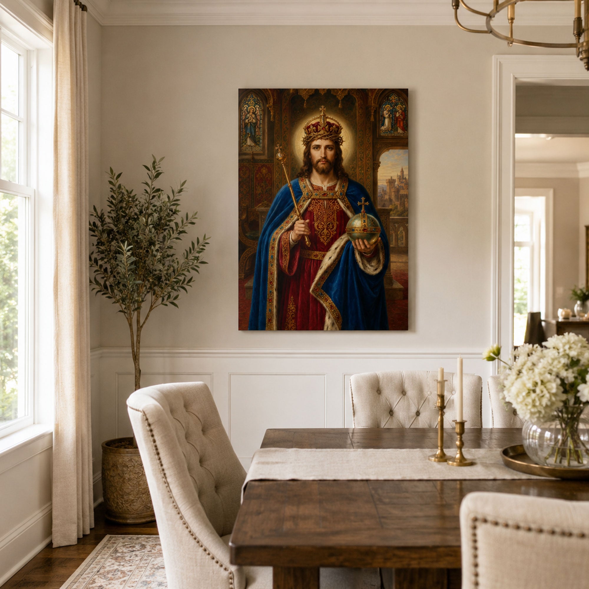 Christ the King Canvas Print, Crowned Jesus Catholic Wall Art, Royal Faith Home Decor Gift