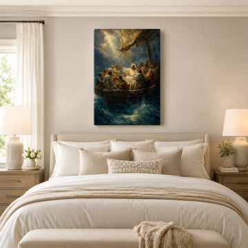 Jesus Calms the Storm Canvas Print, Mark 4:39 Christian Wall Decor, Peace Be Still Faith Gift