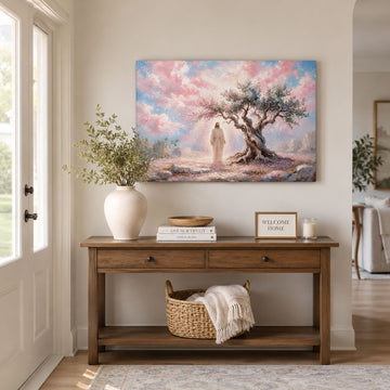 Jesus Beneath the Blossoming Tree Canvas Print, Christian Home Decor