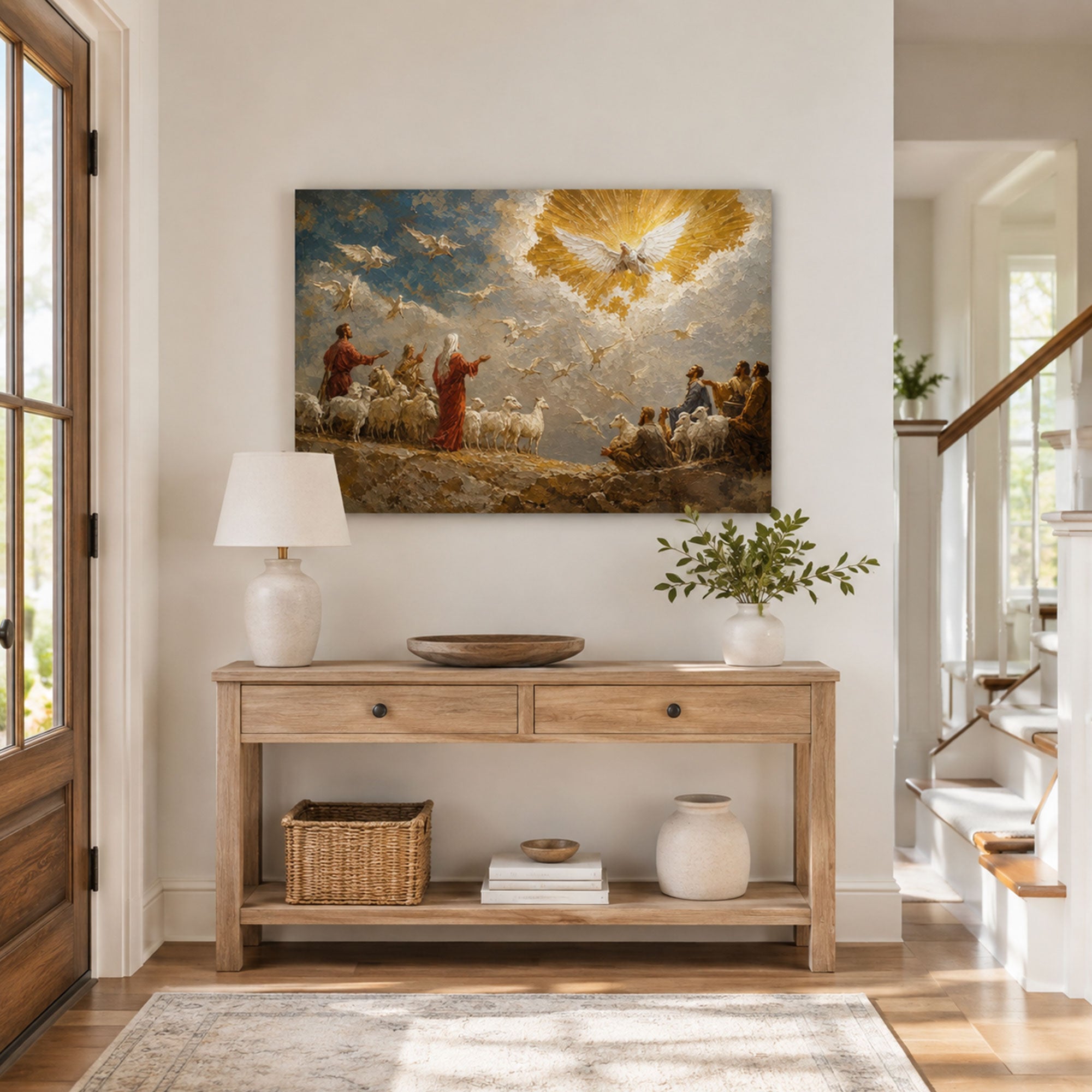 Holy Spirit Descending Canvas Print, Dove of Heaven Christian Wall Decor, Faith Gift