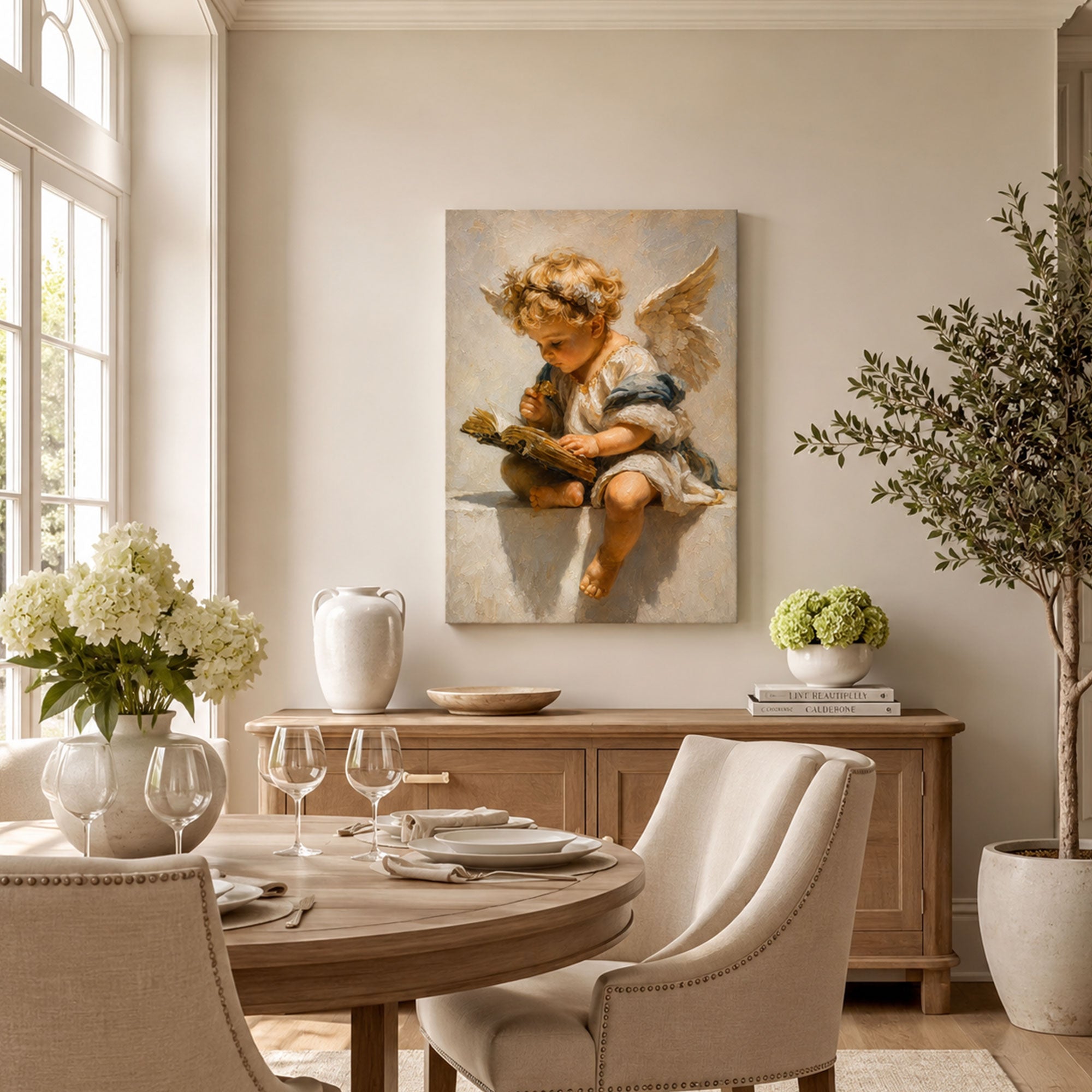 Little Angel Reading the Bible Canvas Print, Christian Wall Decor, Faith Gift for Home