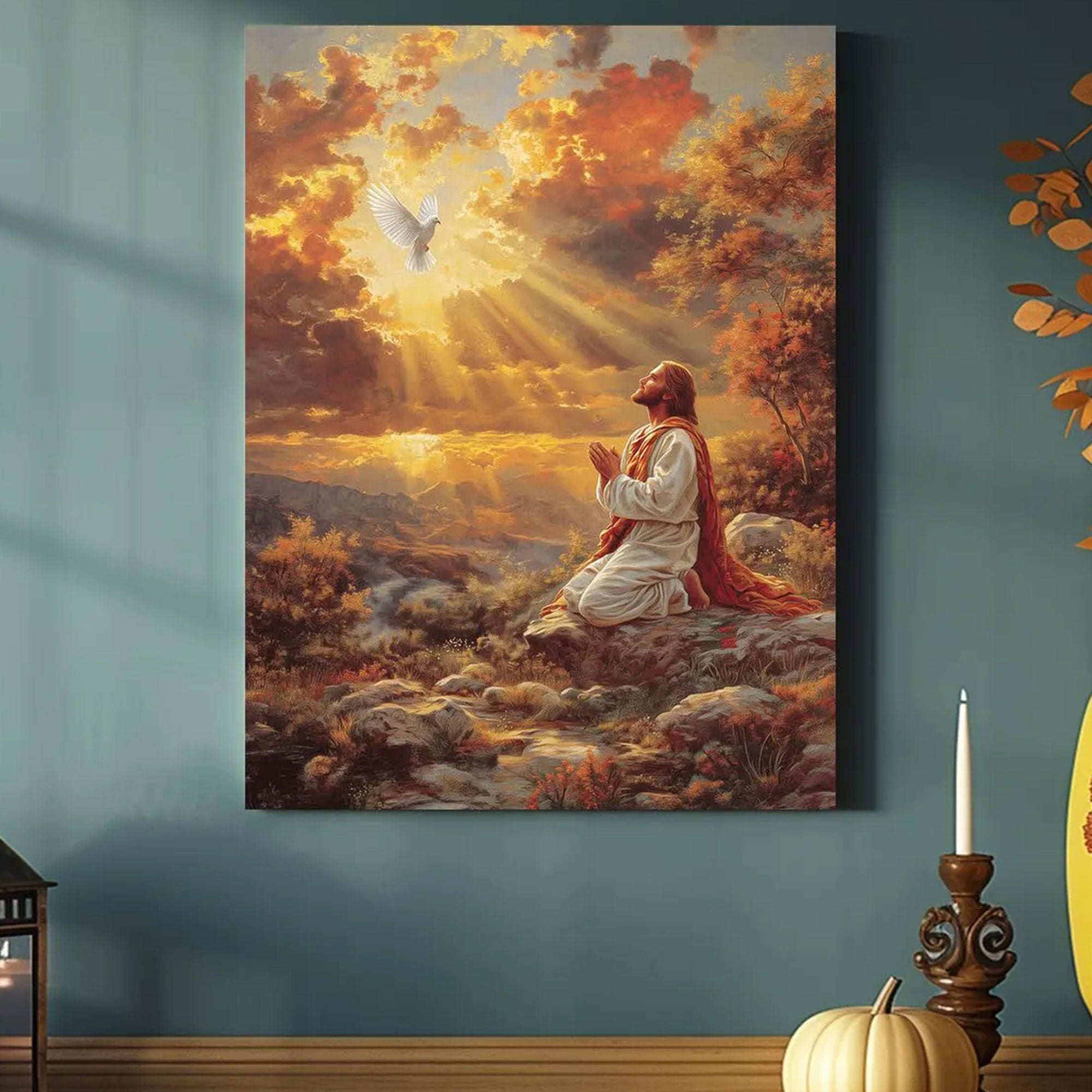 Jesus Praying Canvas Print, Christian Wall Art, Religious Faith Home Decoration Gift