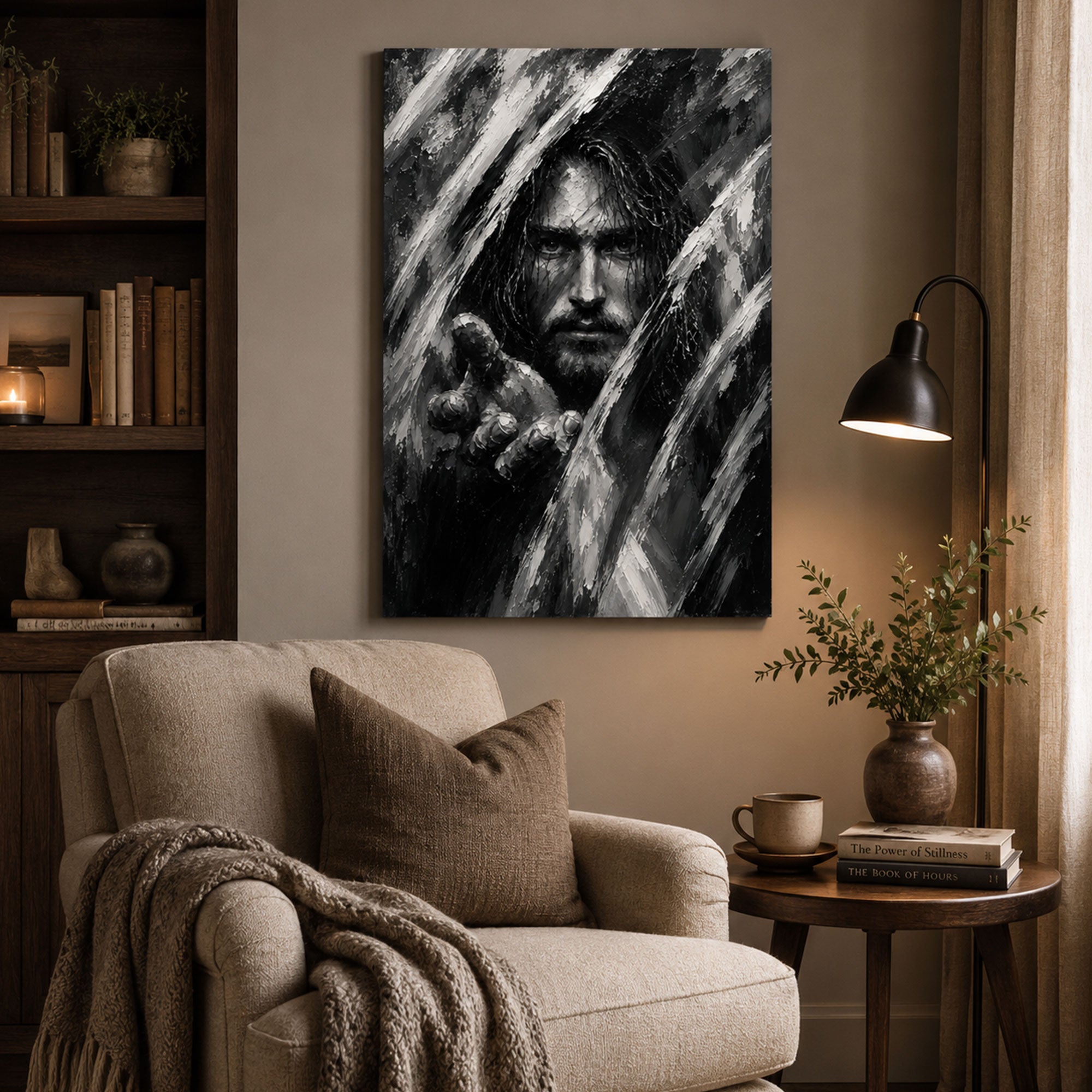 Jesus Reaching Out Canvas Print, Black and White Christian Wall Art, Hope Faith Home Decor