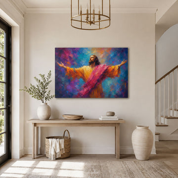 Jesus Open Arms Canvas Print, Come to Me Christian Wall Decor, Colorful Faith Gift