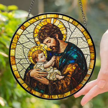 Saint Joseph and Baby Jesus Suncatcher, Catholic Window Decor