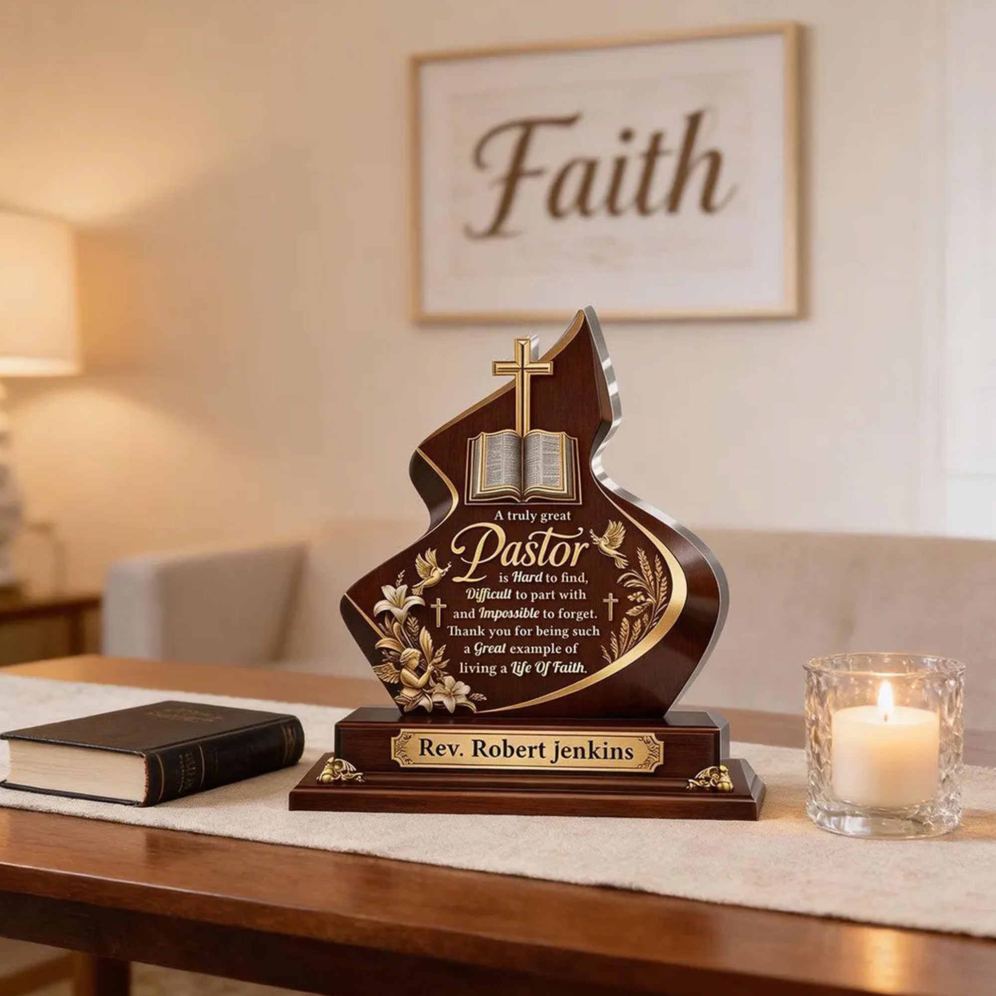 Personalized Pastor Appreciation Acrylic Desk Plaque, A Truly Great Pastor Is Hard to Find Christian Gift