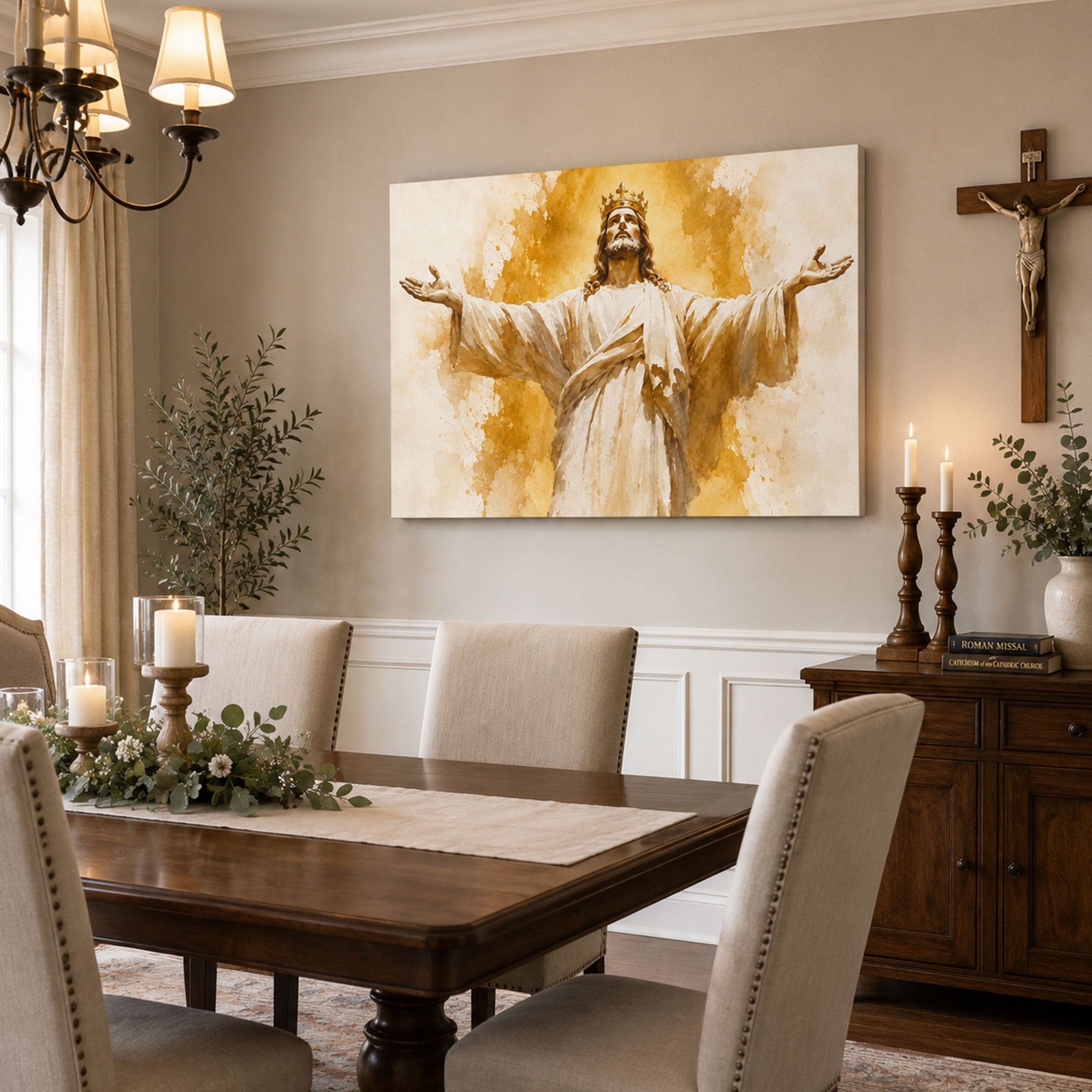 Christ the King with Open Arms Canvas Print, Catholic Christian Home Decor