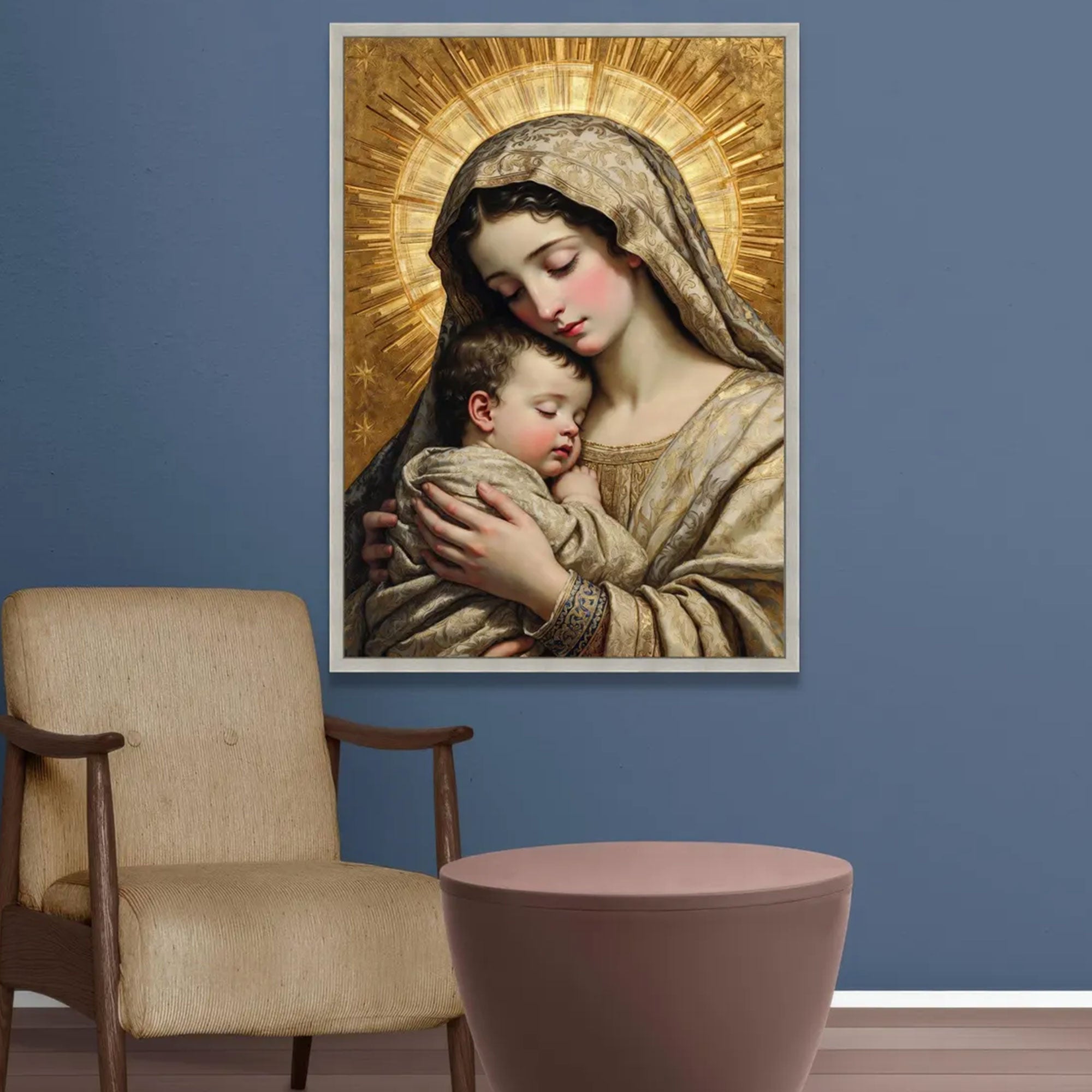 Mother and Child Jesus Canvas Wall Art, Christian Religious Portrait, Spiritual Home Decor