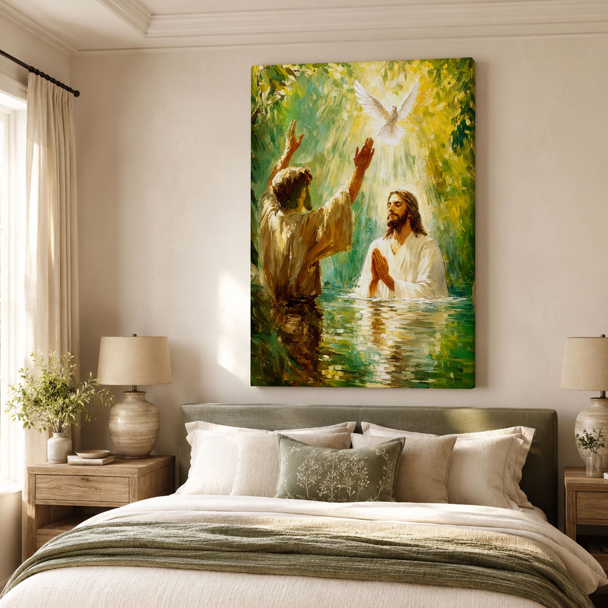 Baptism of Jesus Canvas Print, Catholic Christian Wall Art, Faith Home Decor Gift