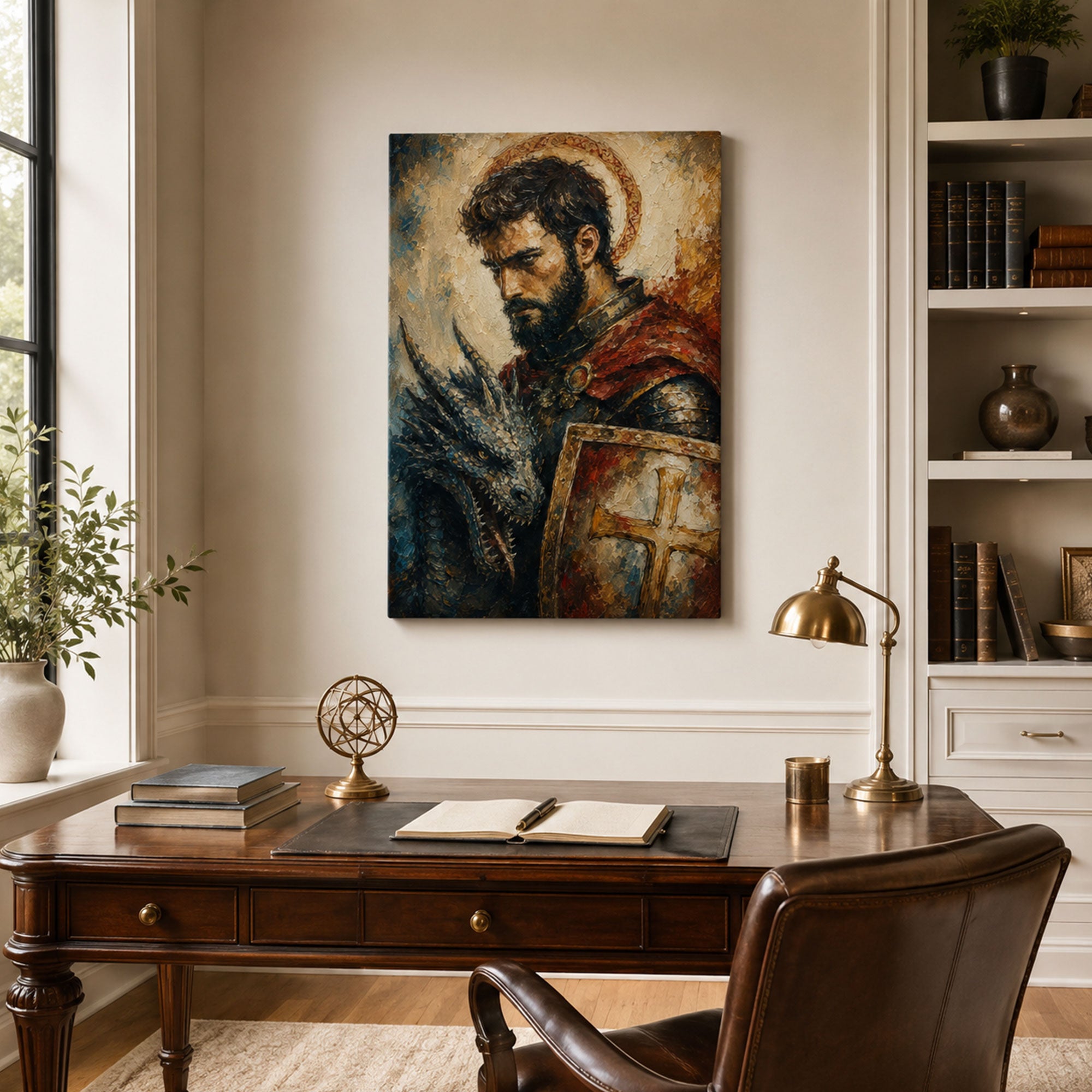 Saint George Defender of the Faith Canvas Print, Cross Shield Catholic Decor