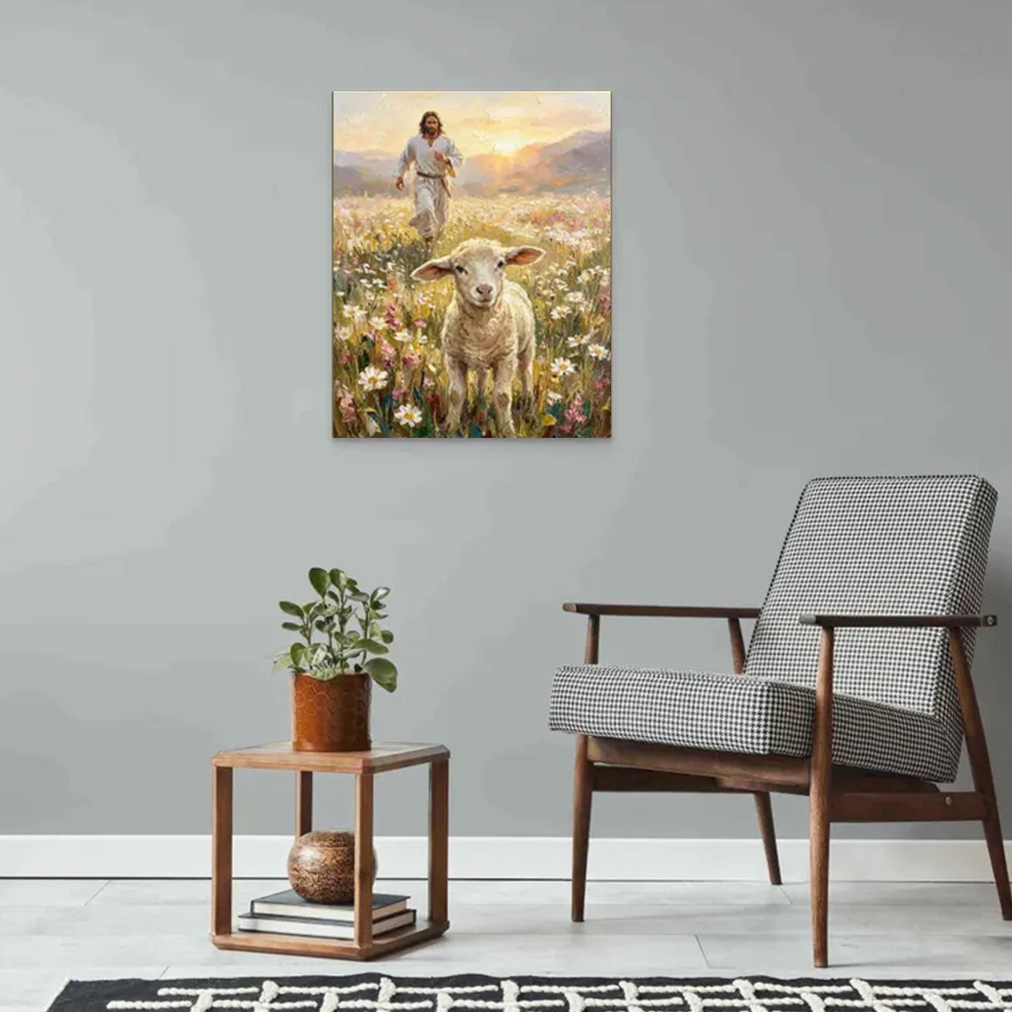 Jesus Saves the Lamb Canvas Print, Good Shepherd Wall Art, Christian Faith Decor, Religious Home Gift
