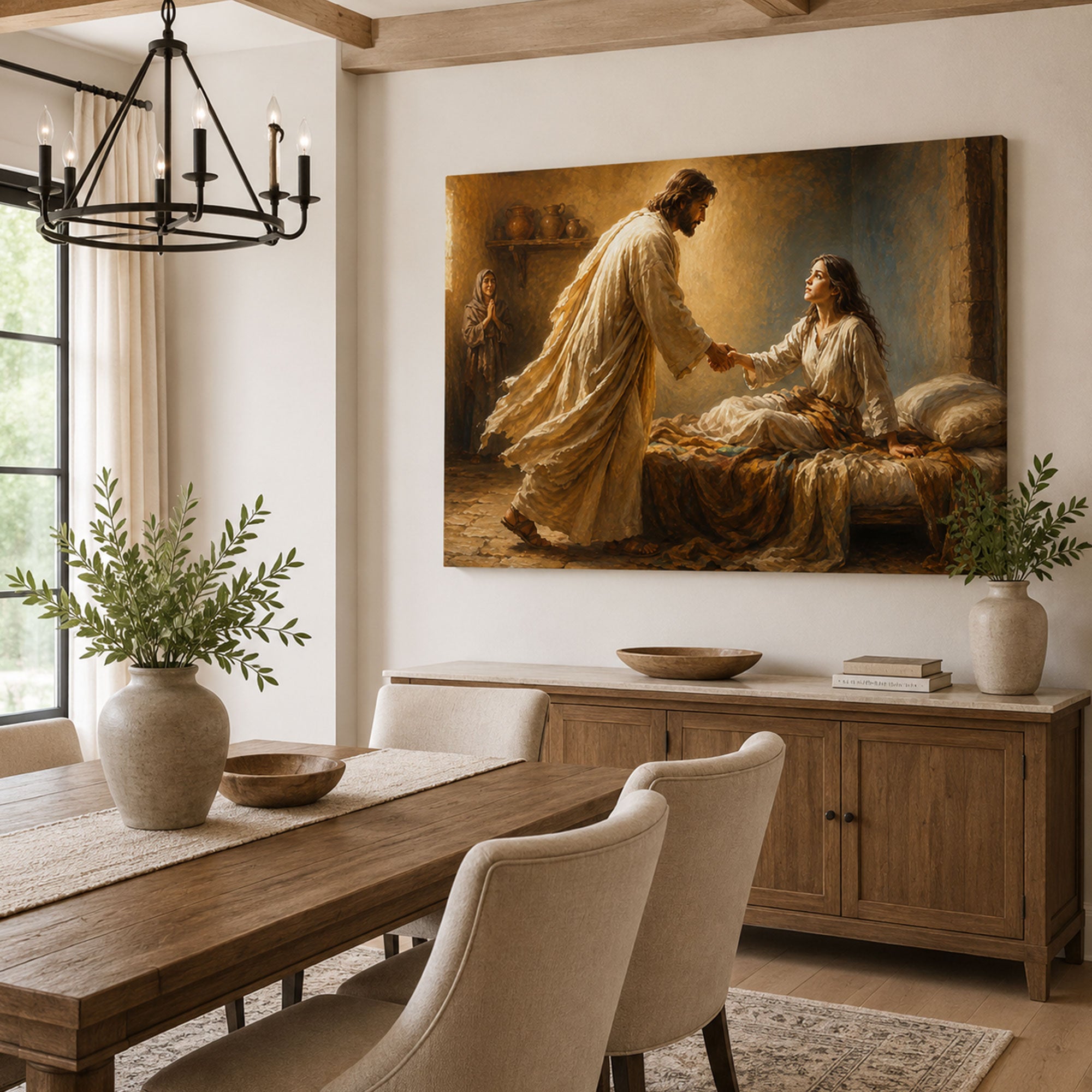 Jesus Healing the Sick Woman Canvas Print, Christian Wall Decor, Healing Faith Gift