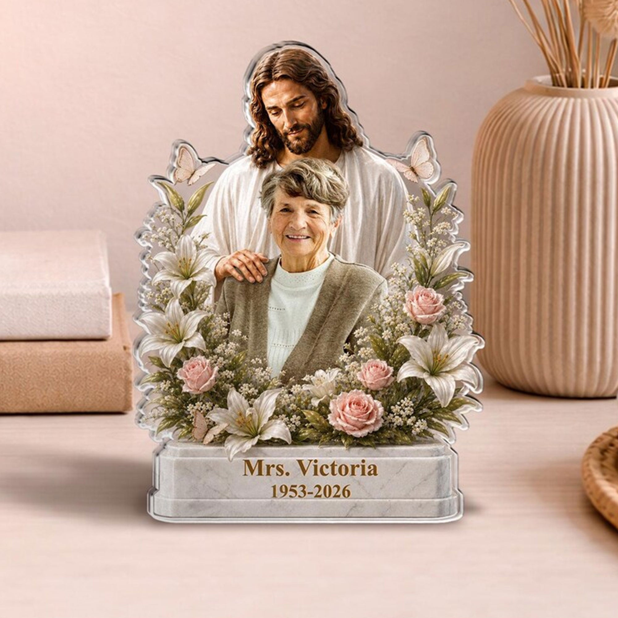 Custom Jesus Memorial Acrylic Plaque, Personalized Memorial Keepsake, Christian Sympathy Gift for Family, Single-Sided 2D Flat Decor