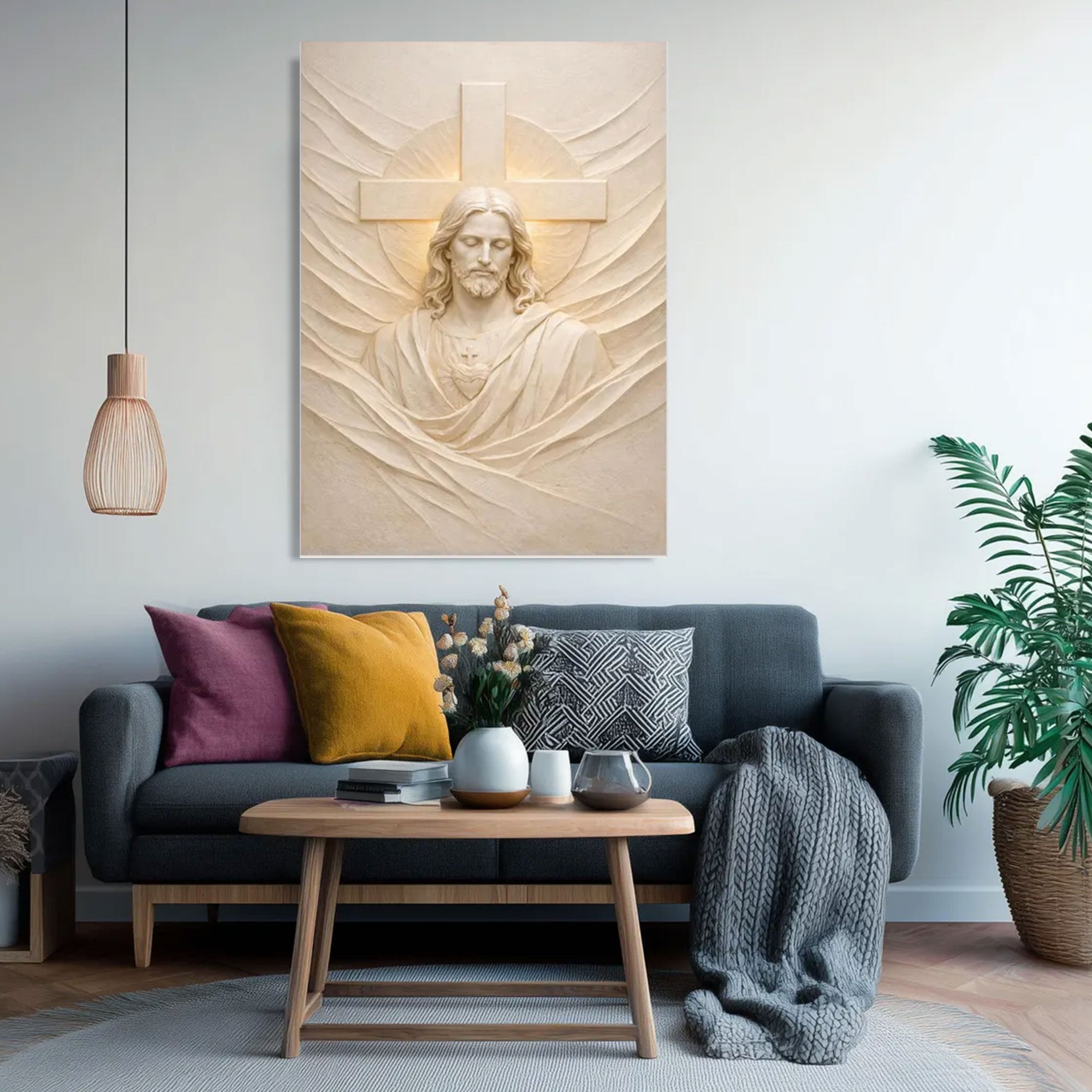 Sacred Heart of Jesus Canvas Print, Christian Religious Relief Sculpture Wall Art, Spiritual Home Decor, Inspirational Faith Gift, Devotional Artwork
