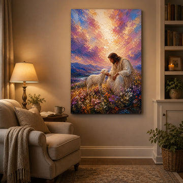 Good Shepherd Jesus Canvas Print, Jesus with Lamb Wall Art, Peaceful Christian Artwork, Religious Home Decor