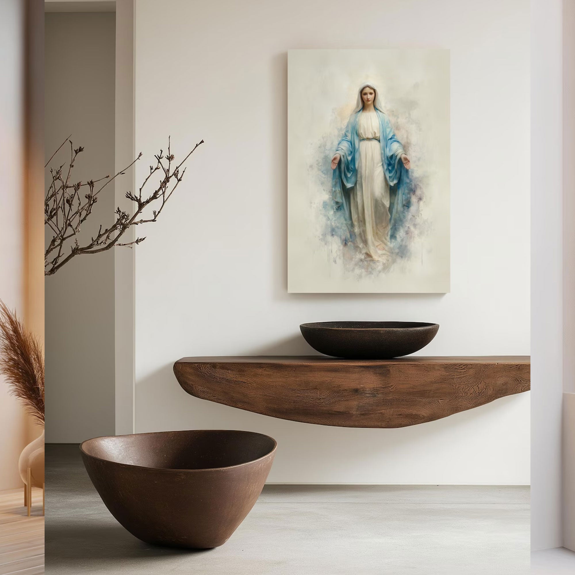 Blessed Mother Mary Art, Christian Wall Art Canvas, Virgin Mary Religious Canvas Print