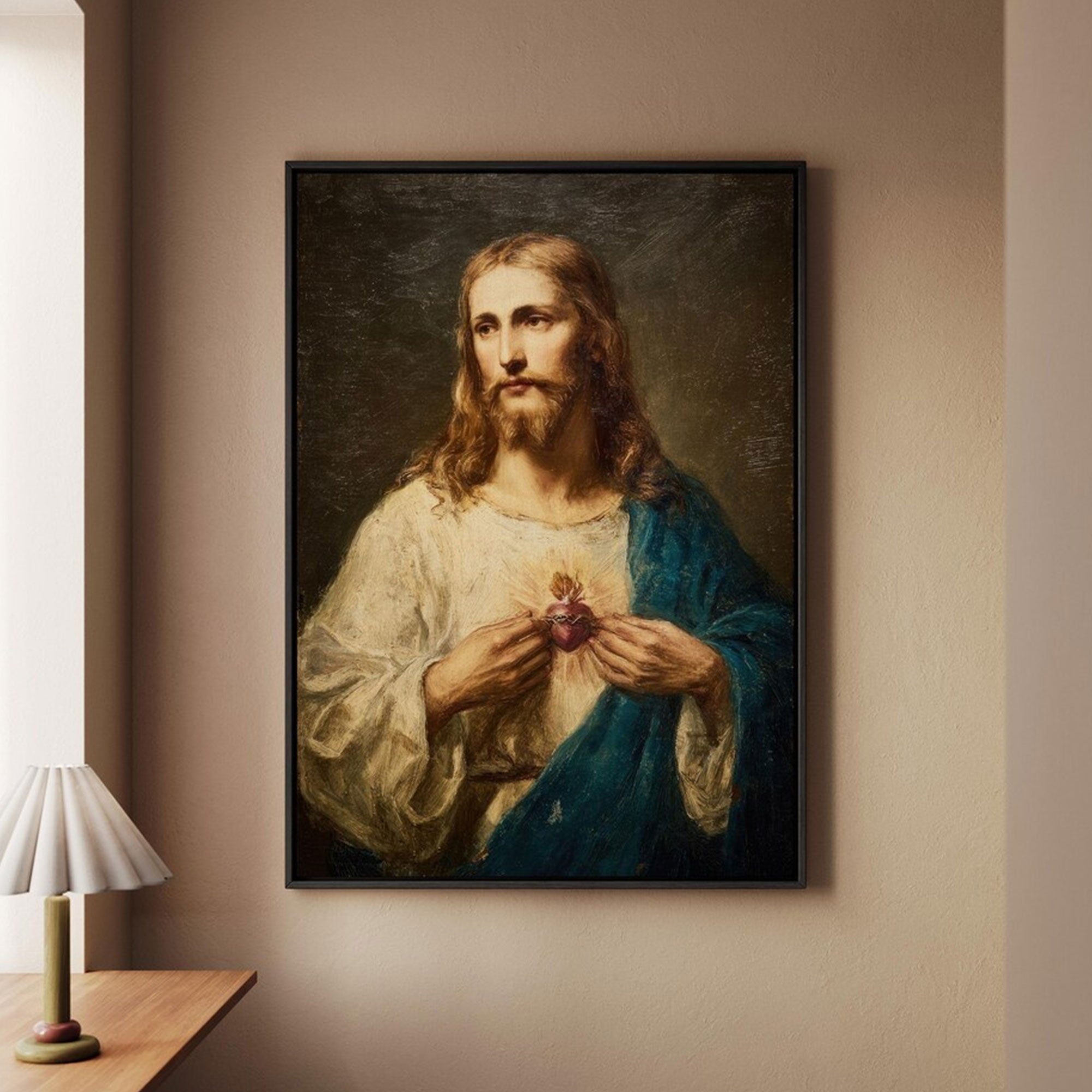 Sacred Heart of Jesus Canvas Wall Art, Catholic Religious Decor, Christian Faith Home Gift