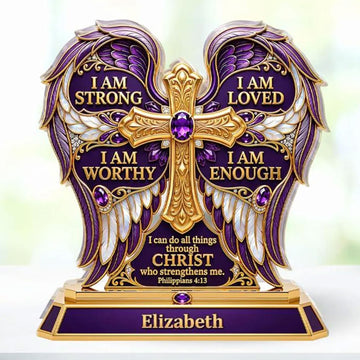 Personalized Philippians 4:13 Acrylic Desk Plaque, I Am Strong I Am Loved Christian Affirmation Gift