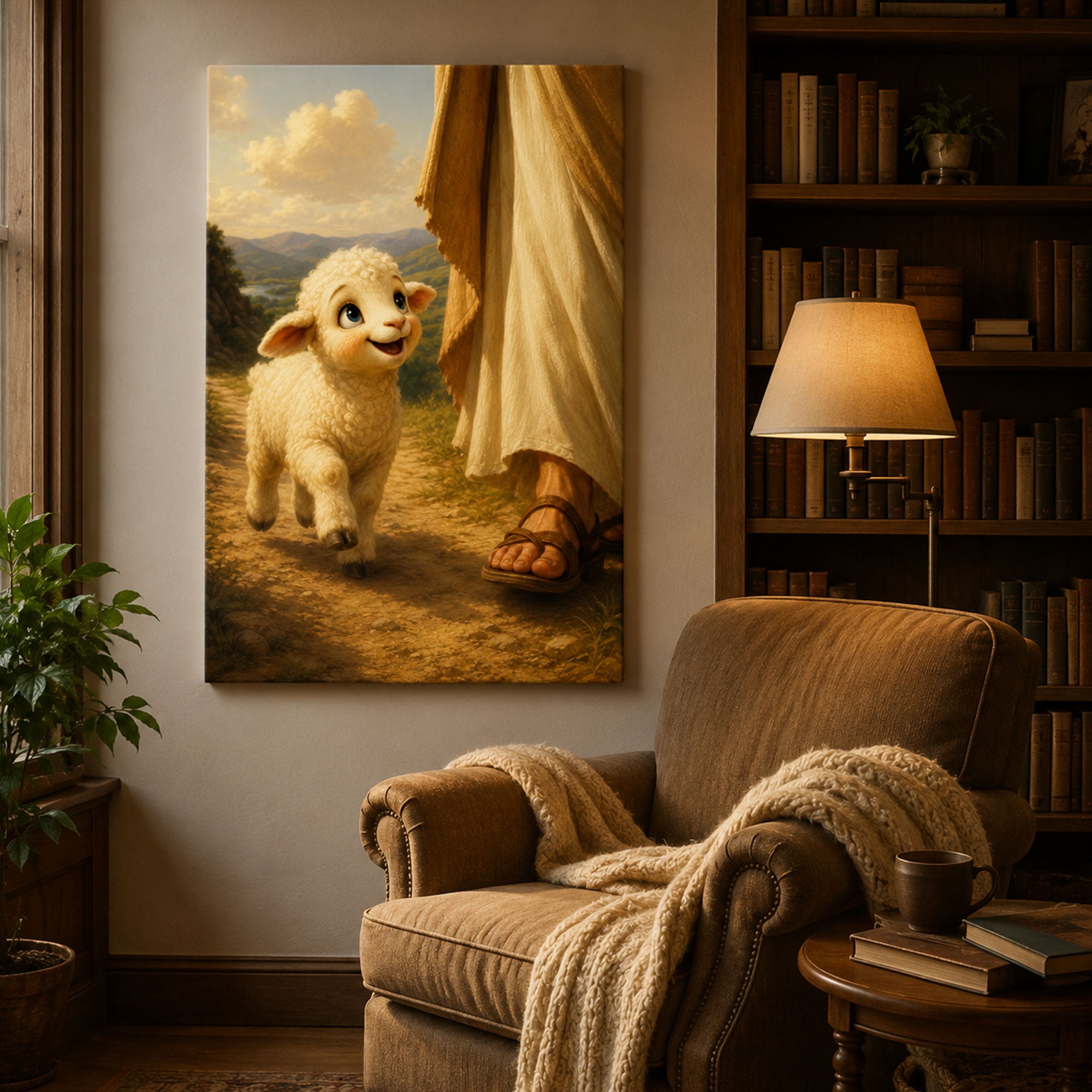 Jesus with Little Lamb Canvas Print, Christian Nursery Wall Art, Faith Home Decor
