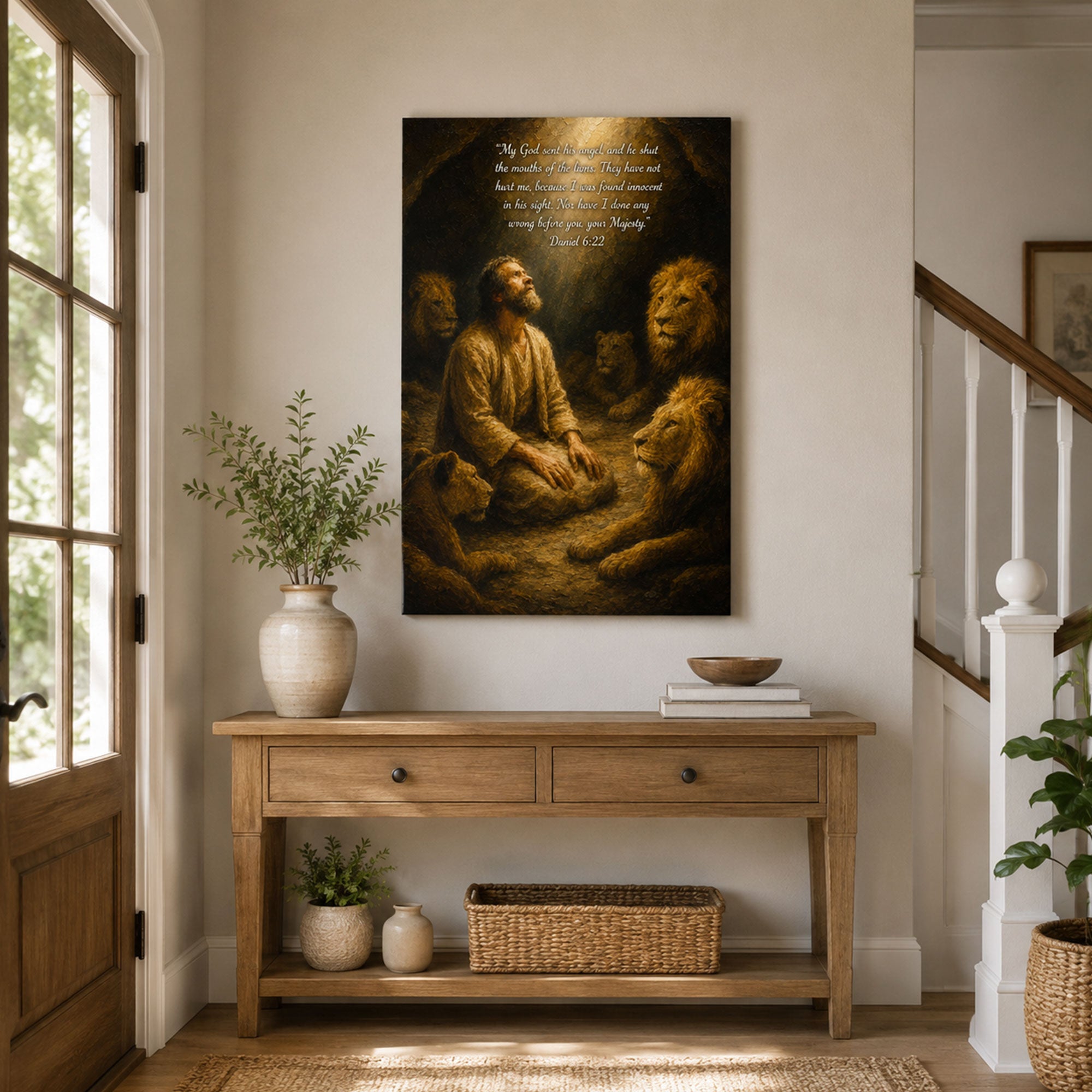 Daniel 6:22 My God Sent His Angel Canvas Print, Christian Home Decor