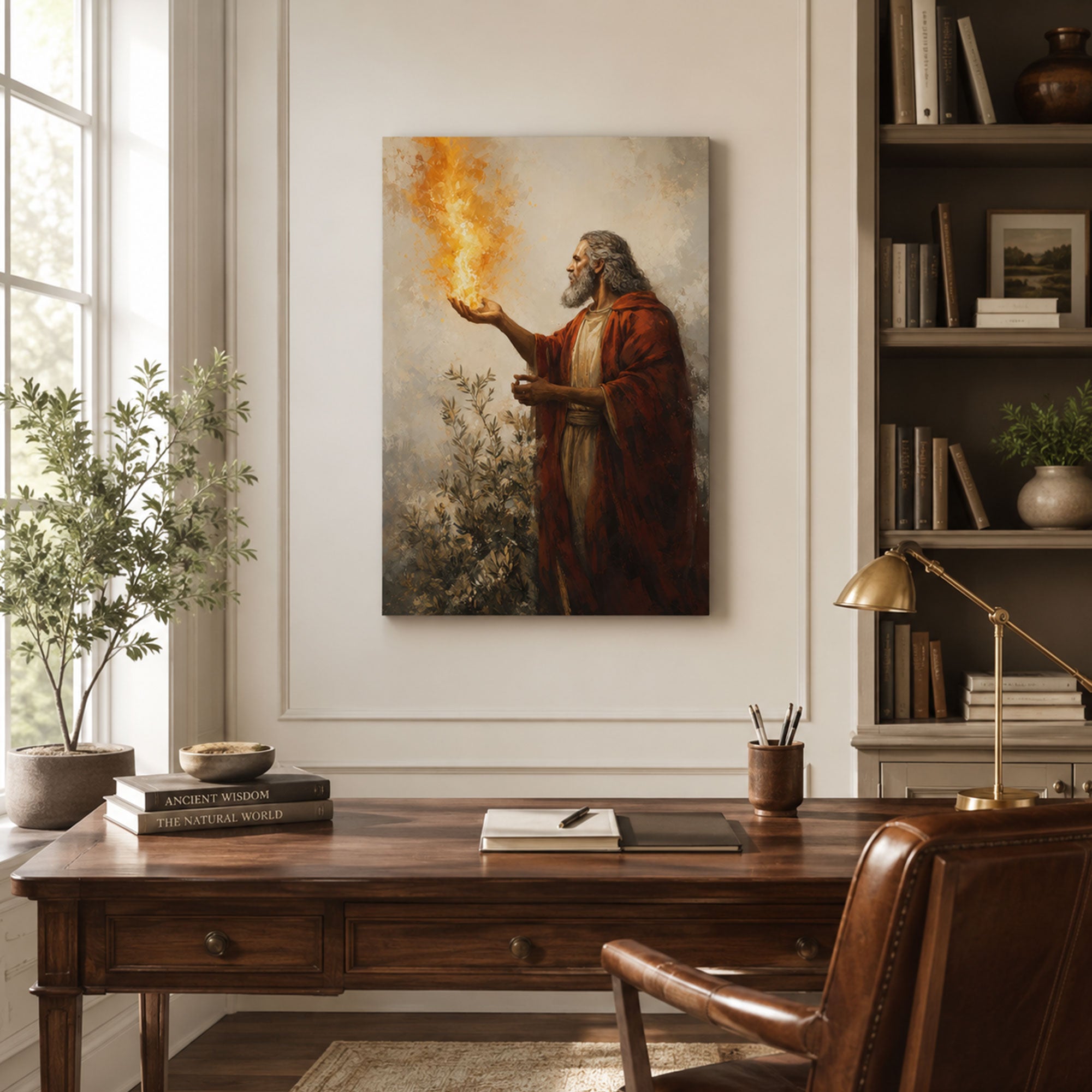 Moses and the Divine Flame Canvas Print, Exodus Christian Faith Decor