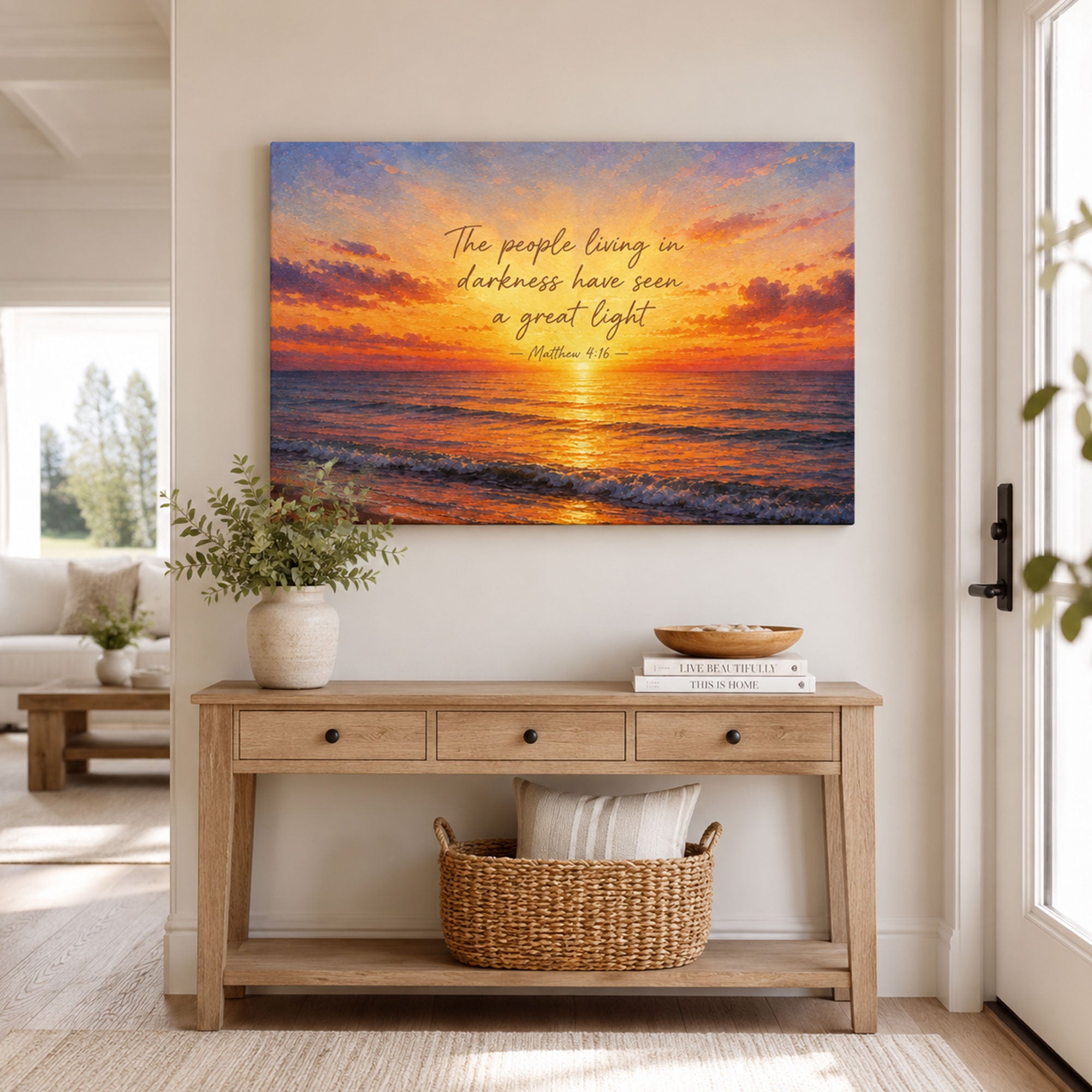 The People in Darkness Have Seen a Great Light Canvas Print, Matthew 4:16 Christian Wall Decor