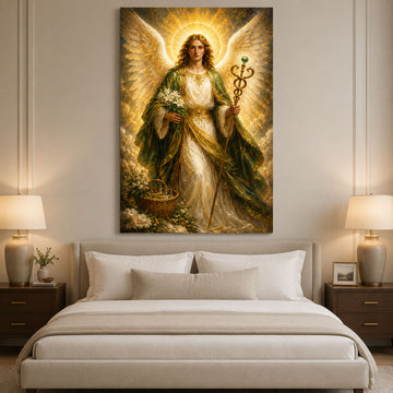 Archangel Raphael Healing Angel Canvas Print, Catholic Angel Wall Art, Faith Home Decor Gift