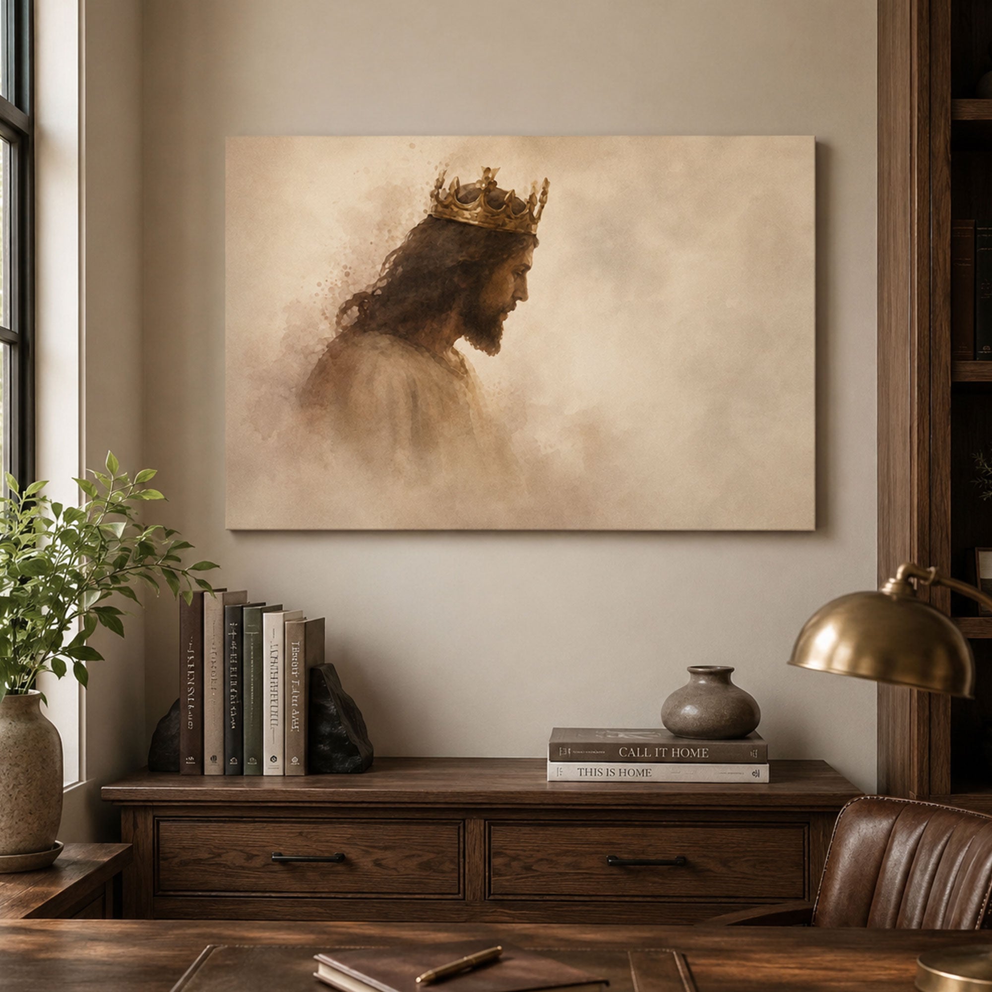 Christ the King Canvas Print, Sepia Jesus Portrait Christian Wall Art, Faith Home Decor Gift