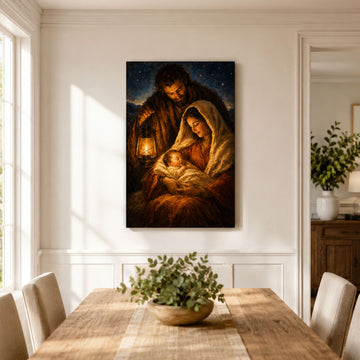 Holy Family Nativity Canvas Print, Baby Jesus Mary and Joseph Christian Wall Decor, Christmas Faith Gift